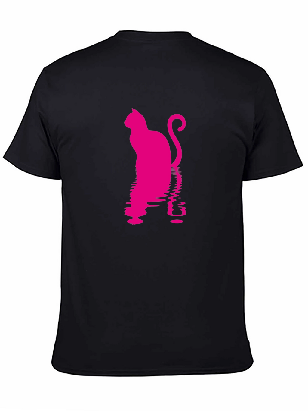 Pink Cat Silhouette Black T-Shirt