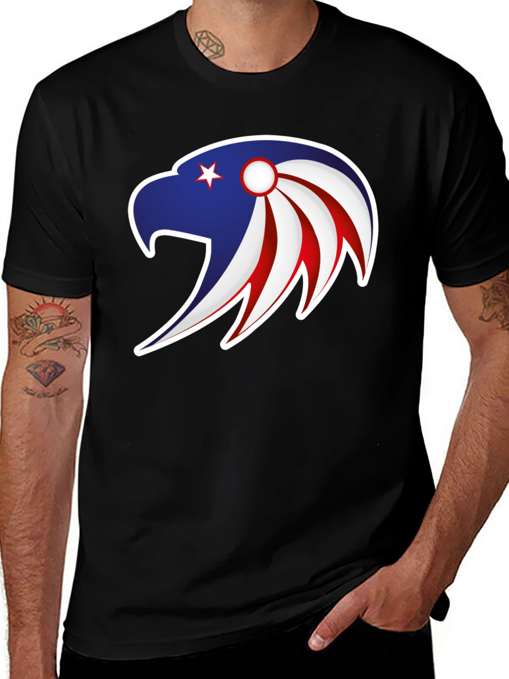 Patriotic Eagle Graphic Tee - Stylish Mens Black T-Shirt