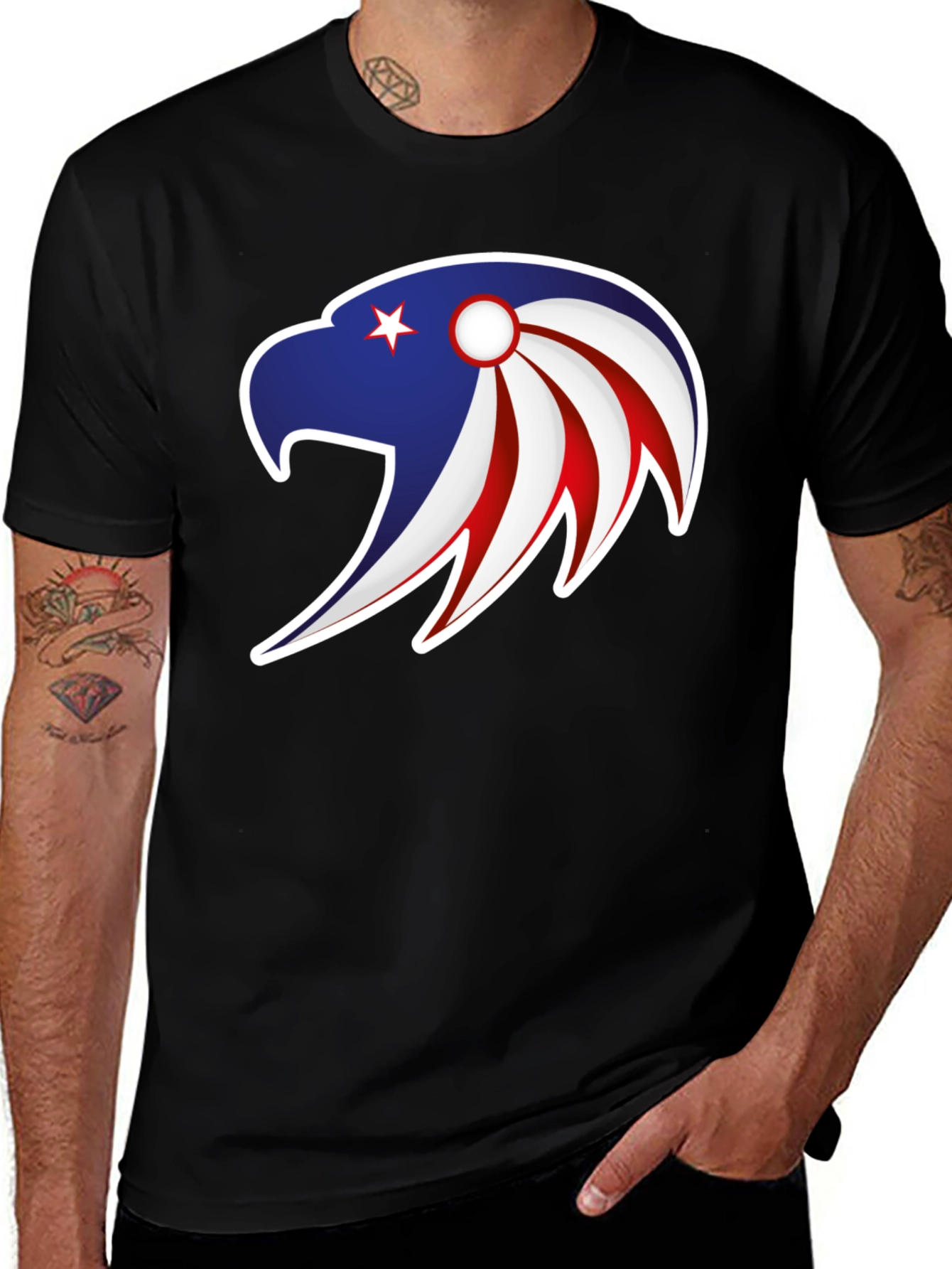 Patriotic Eagle Graphic Tee - Stylish Mens Black T-Shirt