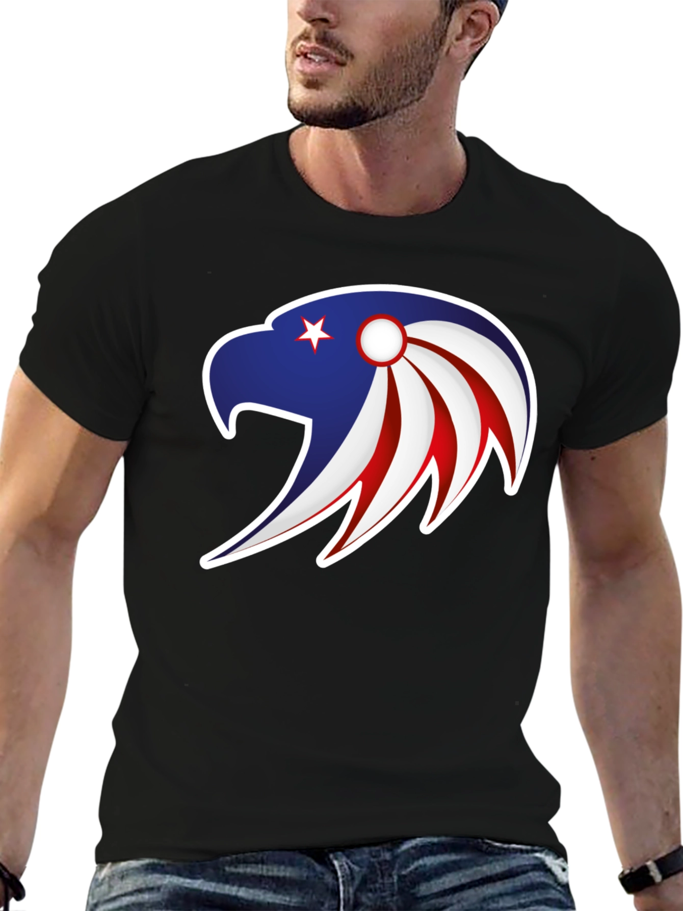 Patriotic Eagle Graphic Tee - Stylish Mens Black T-Shirt