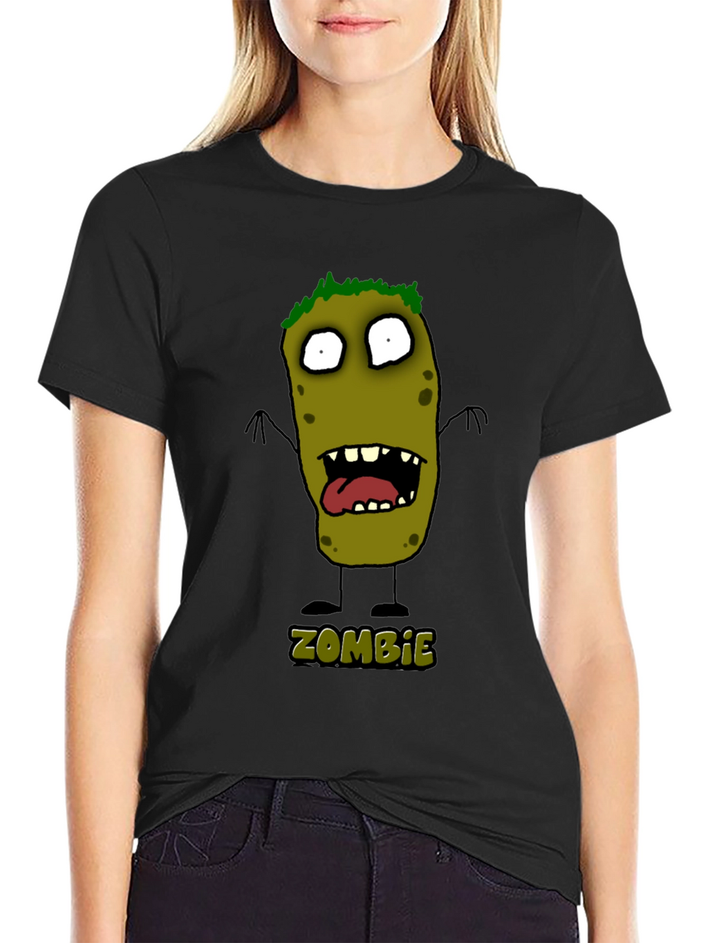 Zombie Cartoon Graphic Black T-Shirt