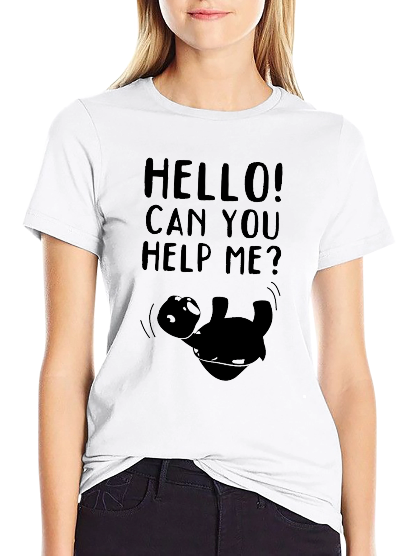 Hello! Can You Help Me? Black Graphic Tee