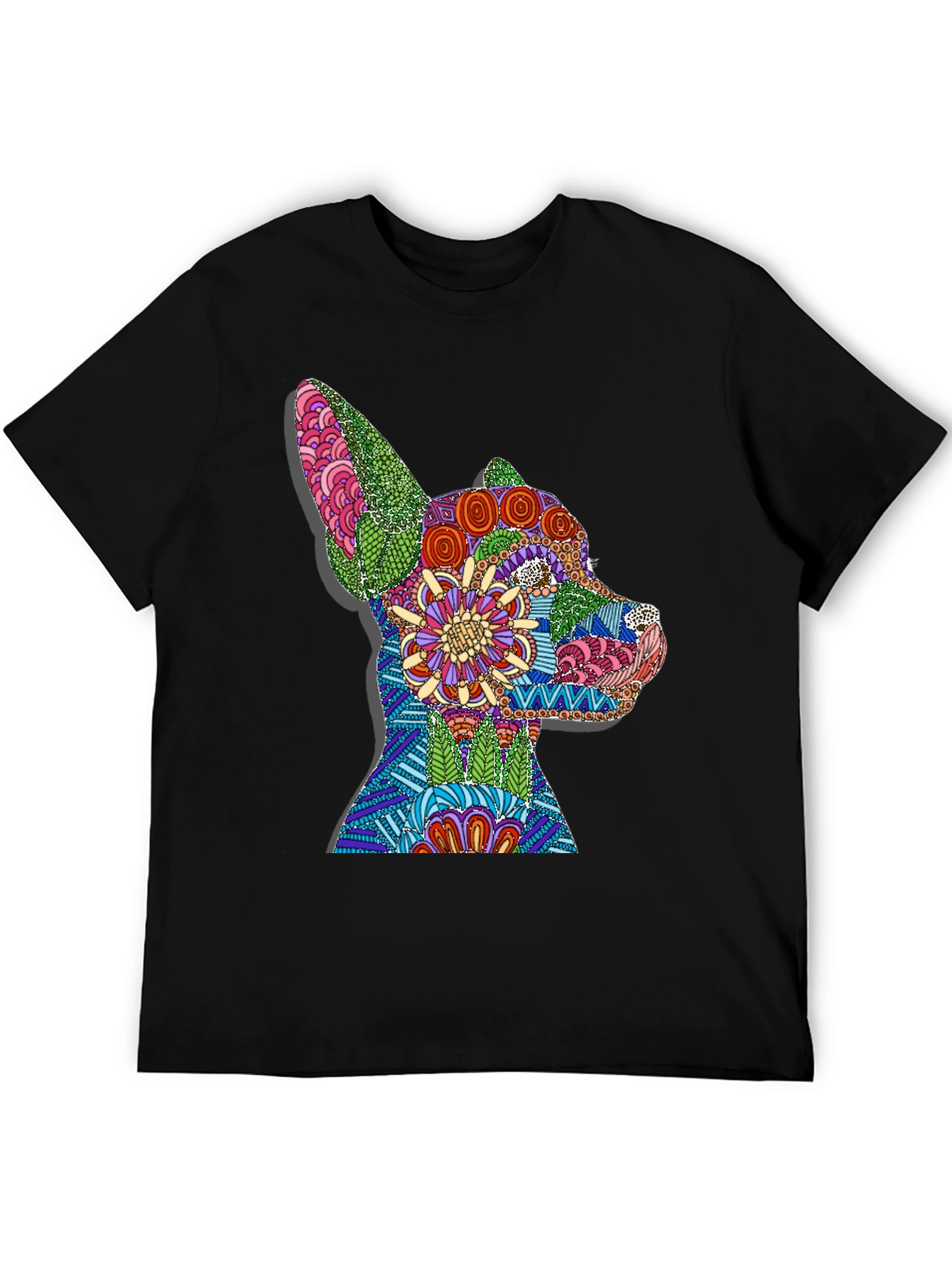 Dog Mandala Graphic Print T-Shirt - Black