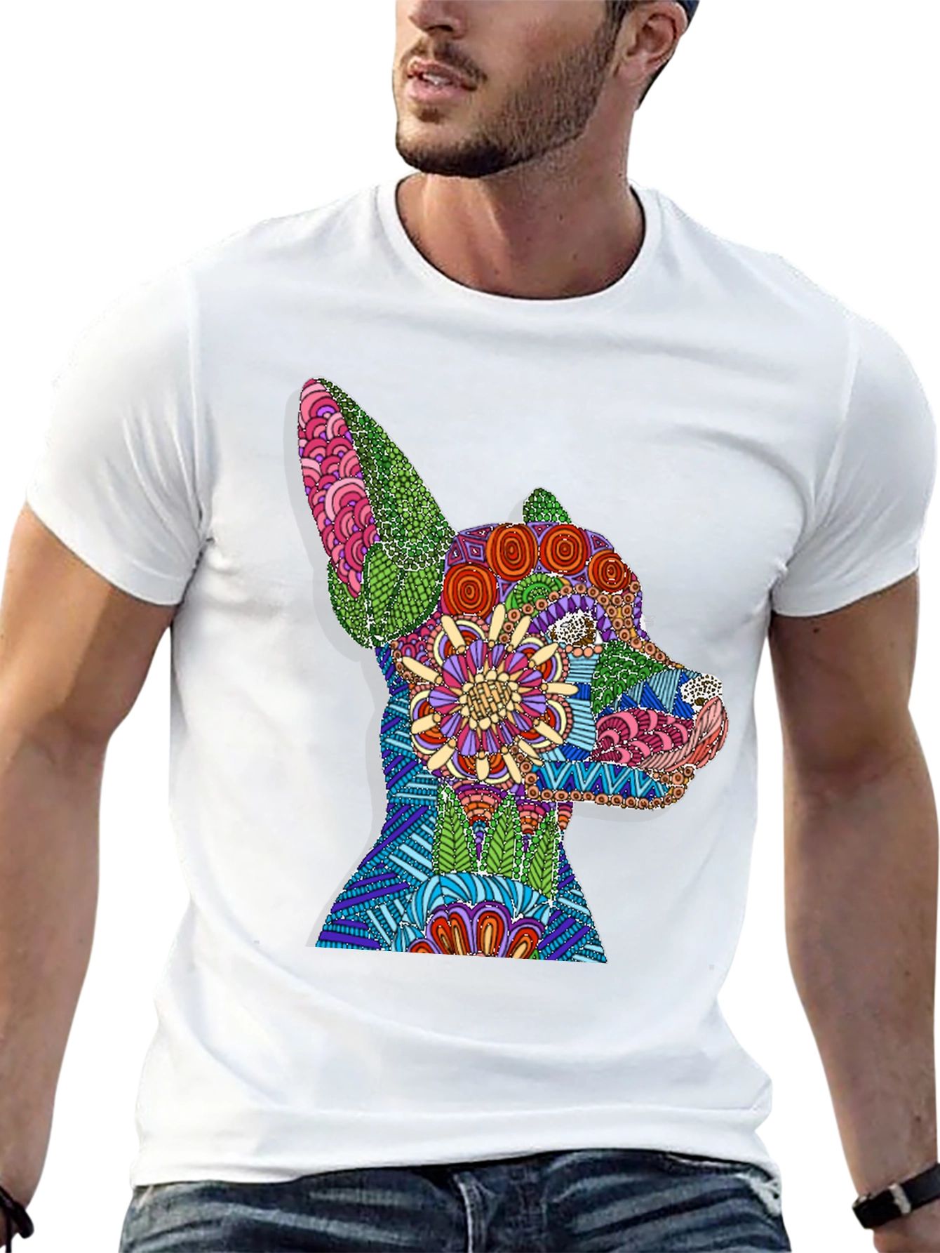 Dog Mandala Graphic Print T-Shirt - Black