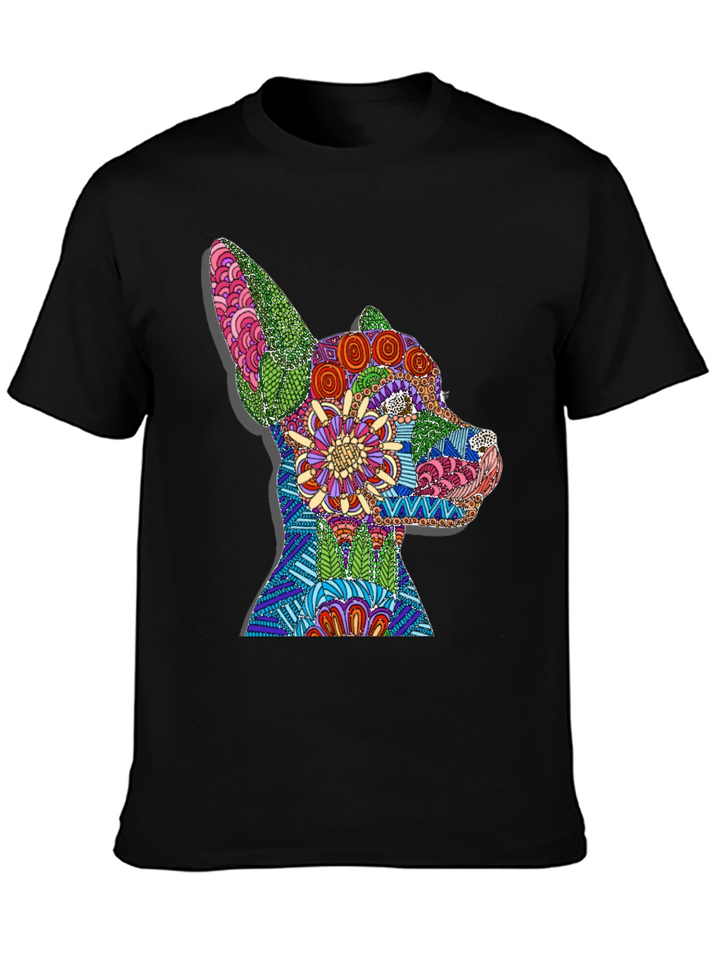 Dog Mandala Graphic Print T-Shirt - Black