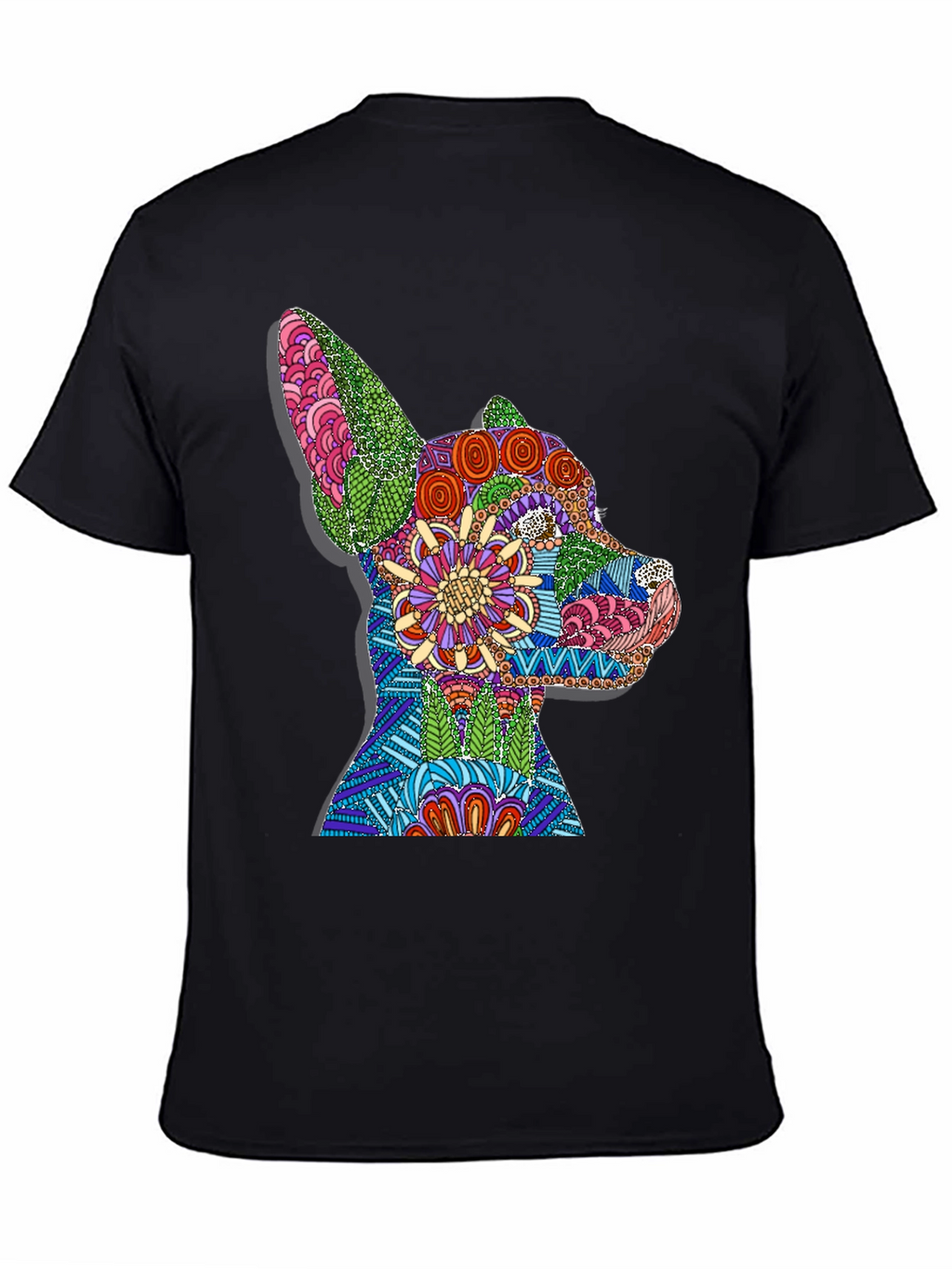Dog Mandala Graphic Print T-Shirt - Black