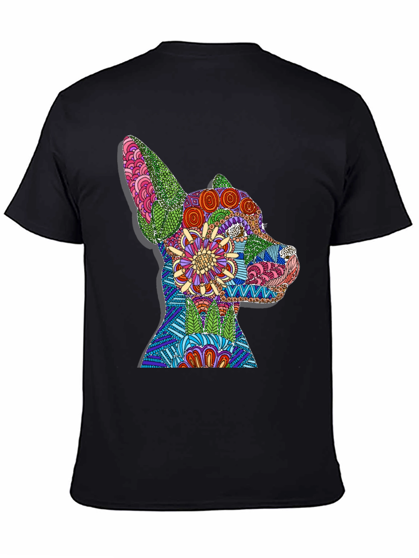 Dog Mandala Graphic Print T-Shirt - Black
