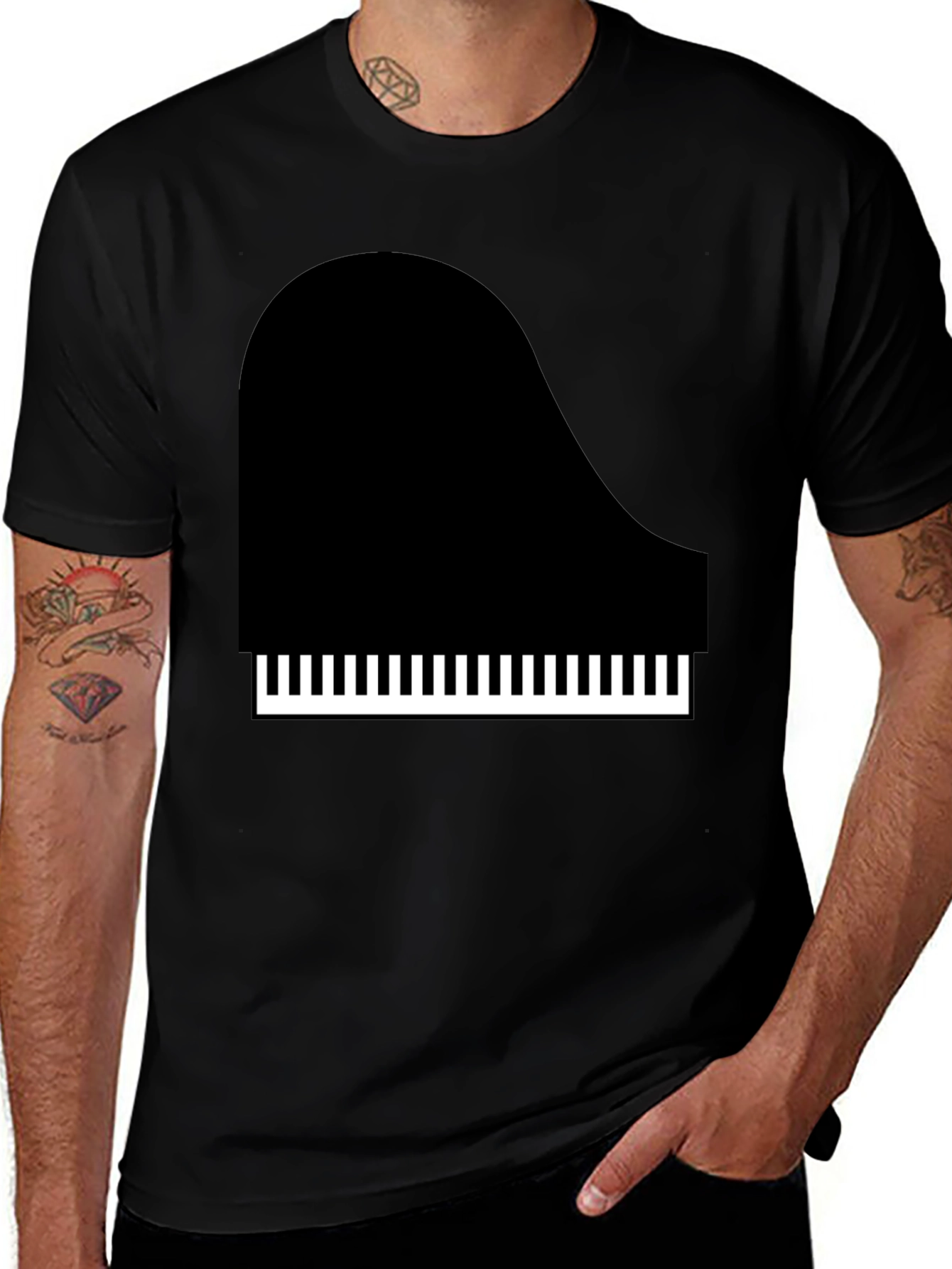 Piano Graphic Tee - Black Cotton T-Shirt