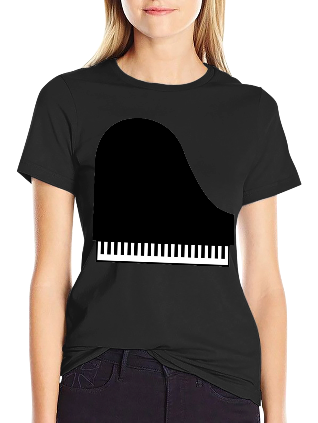 Piano Graphic Tee - Black Cotton T-Shirt