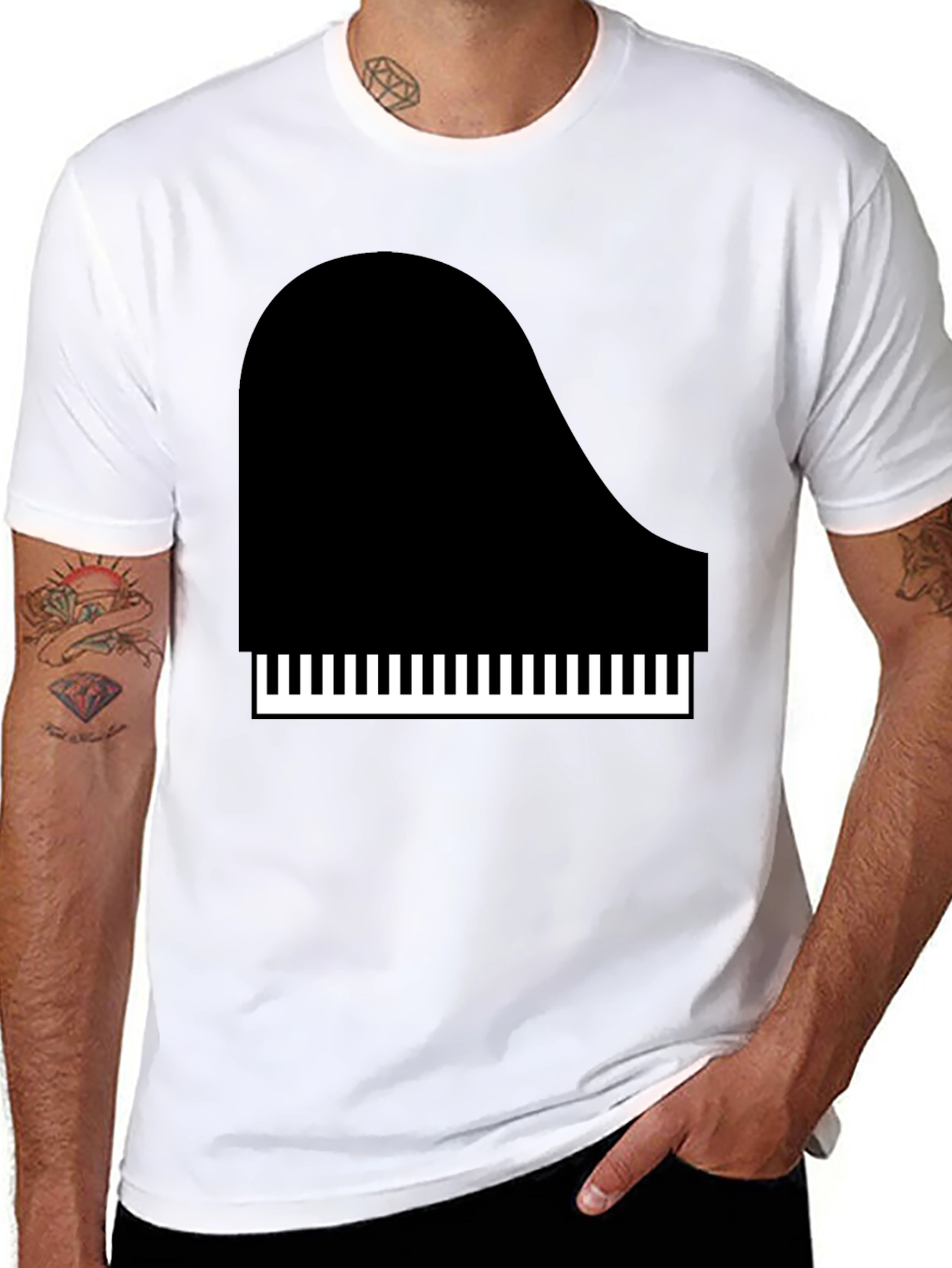Piano Graphic Tee - Black Cotton T-Shirt