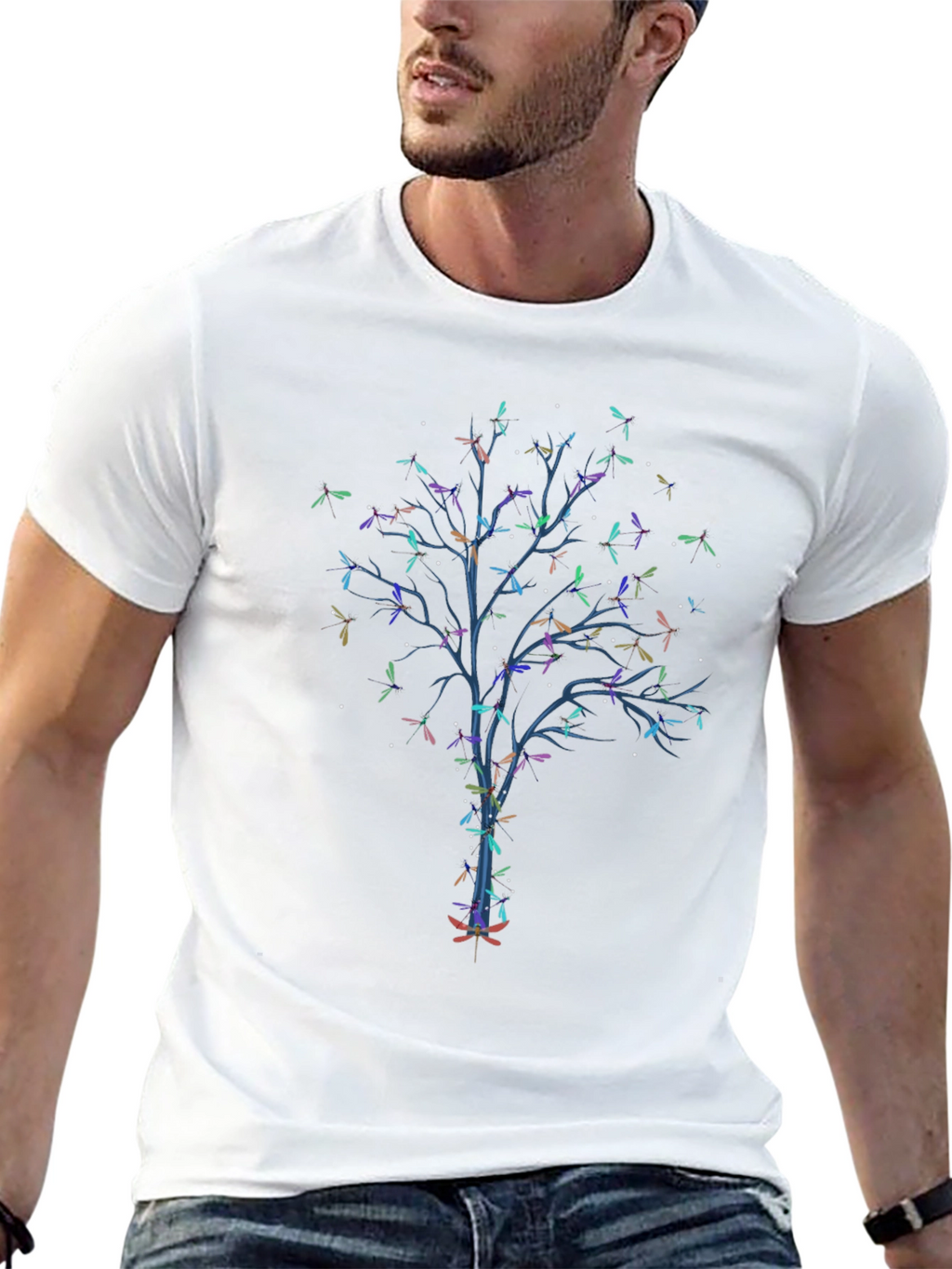 Dragonfly Tree Graphic Black T-Shirt