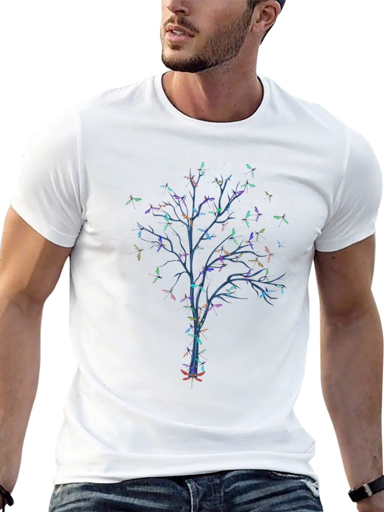 Dragonfly Tree Graphic Black T-Shirt