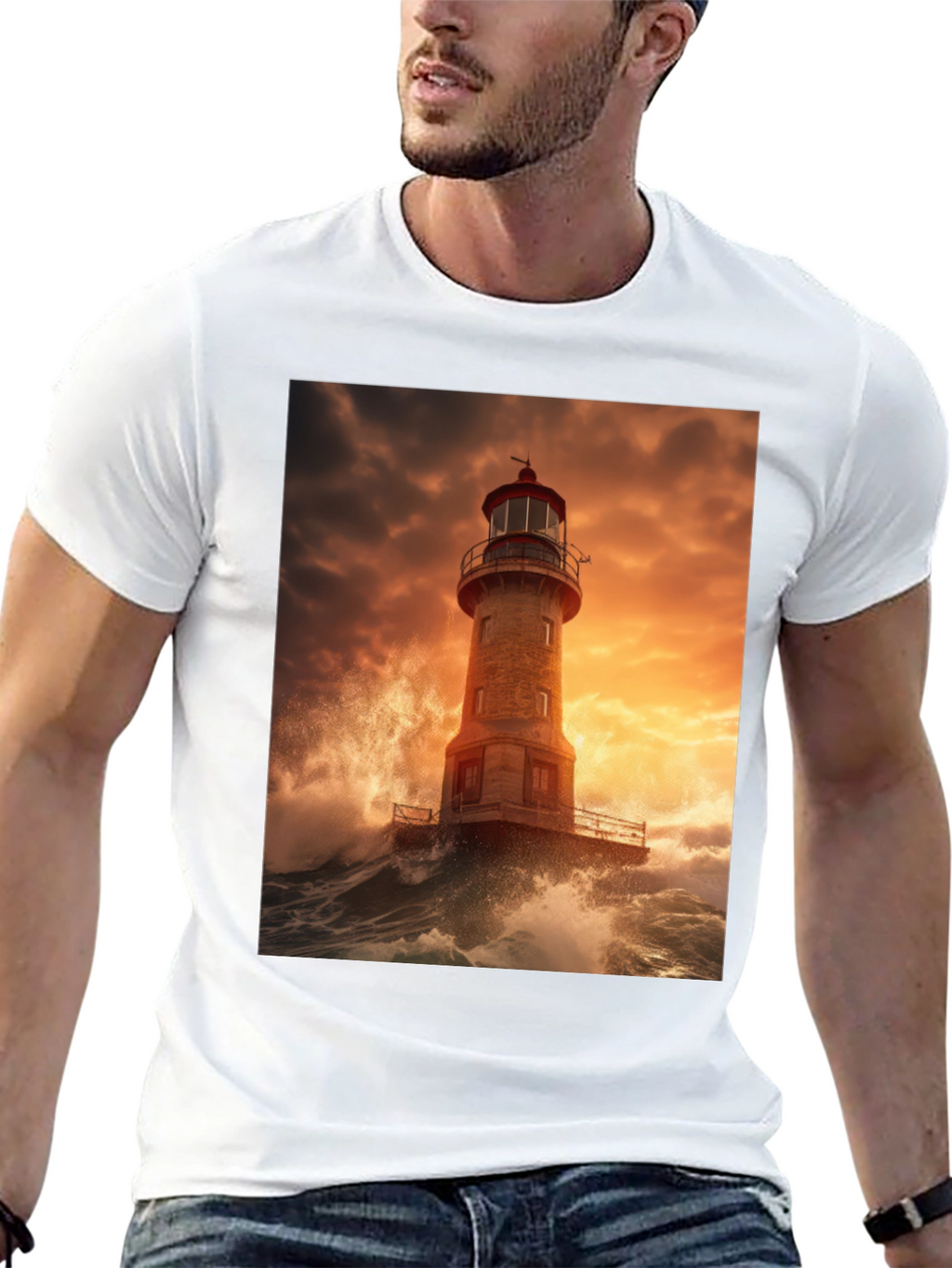 Lighthouse Storm Graphic Tee - Coastal Design