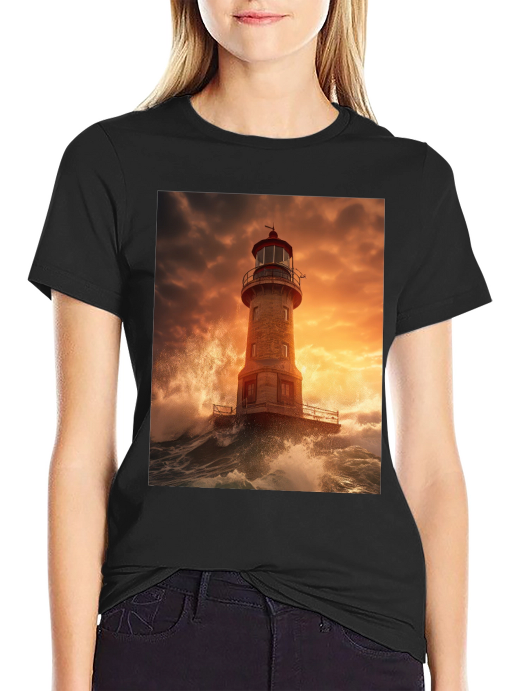 Lighthouse Storm Graphic Tee - Coastal Design