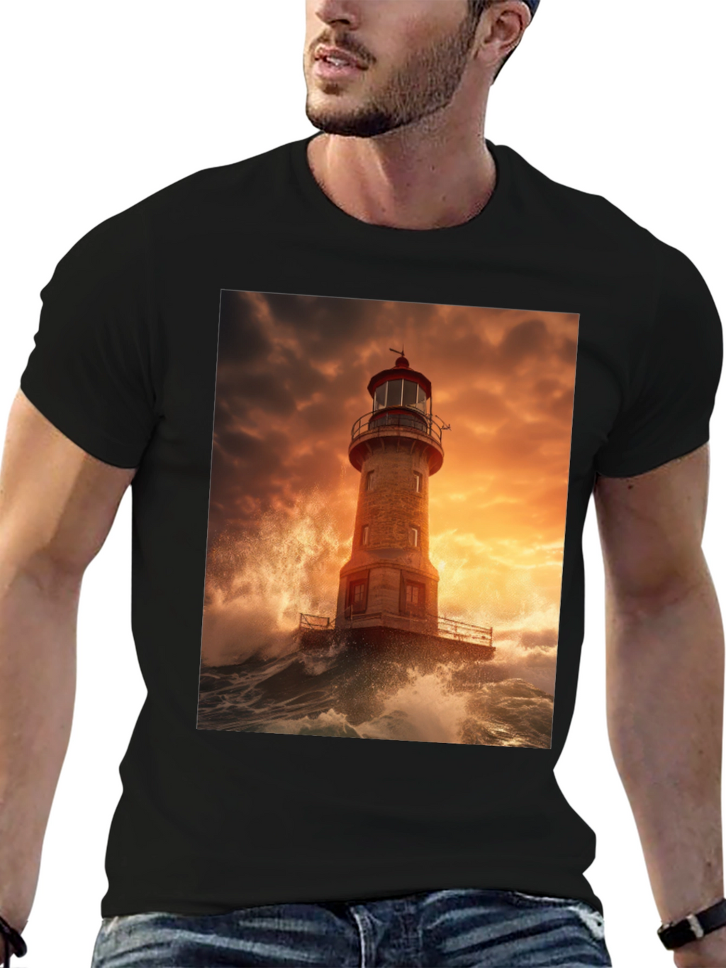 Lighthouse Storm Graphic Tee - Coastal Design