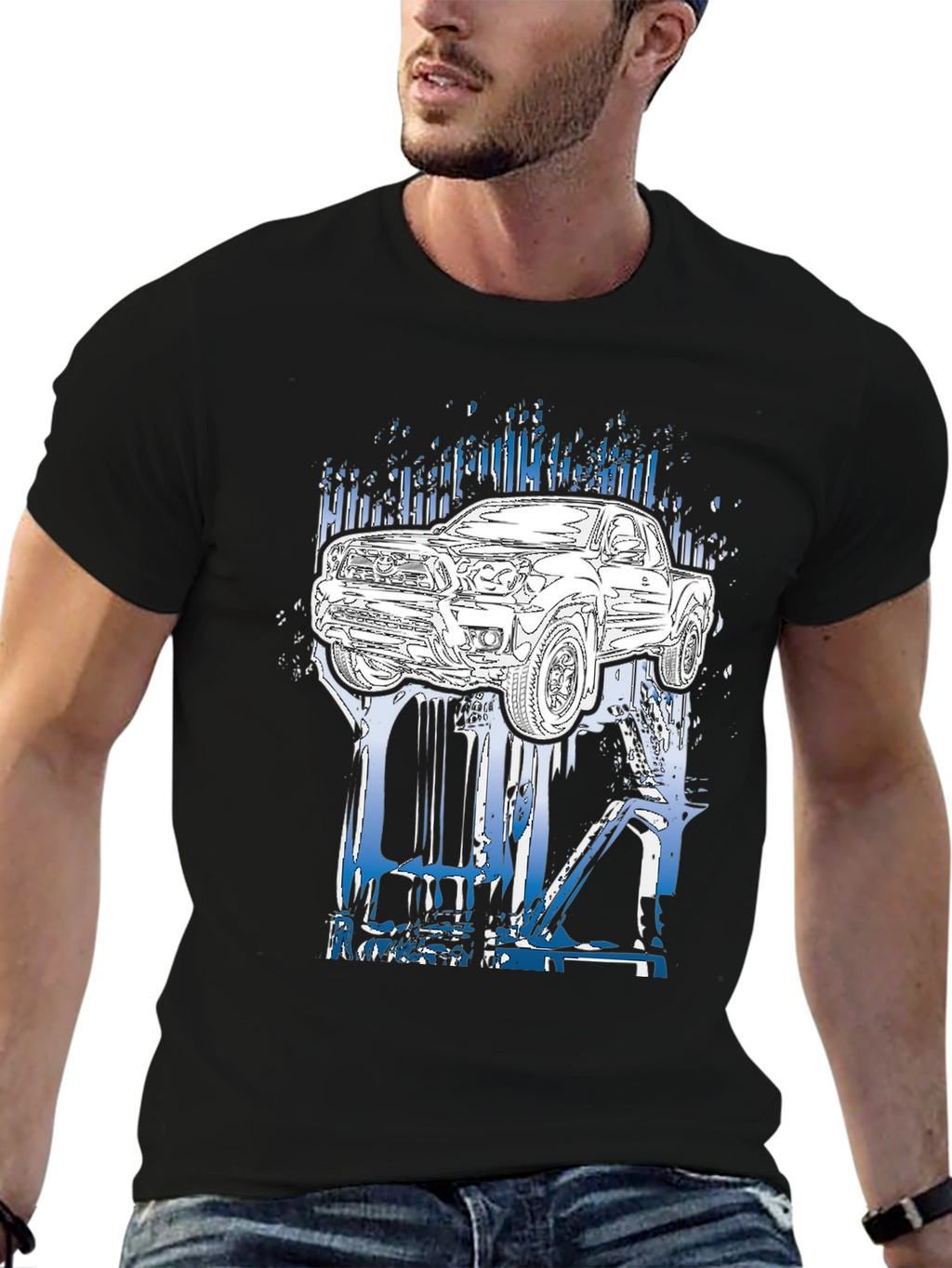 Truck Graphic Tee - Black Cotton T-Shirt