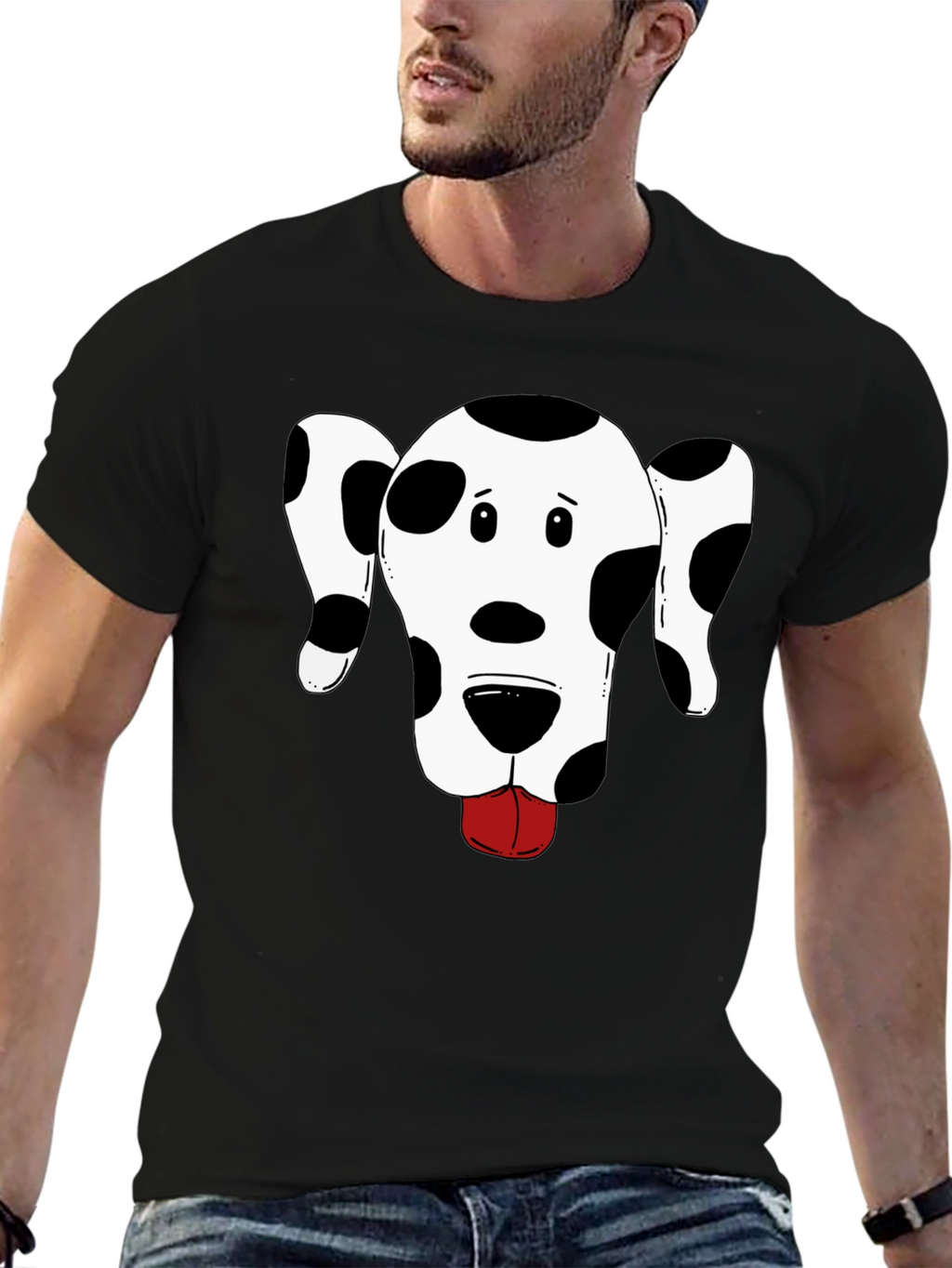 Dog Graphic Tee - Black Cotton T-Shirt