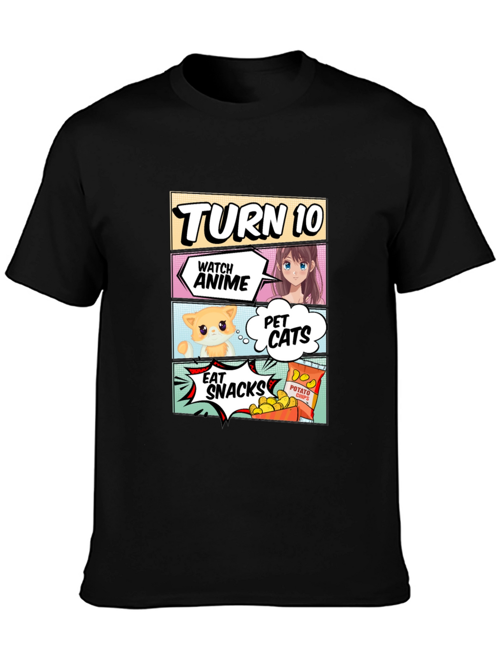 Turn 10 Anime Cats & Snacks Black T-Shirt