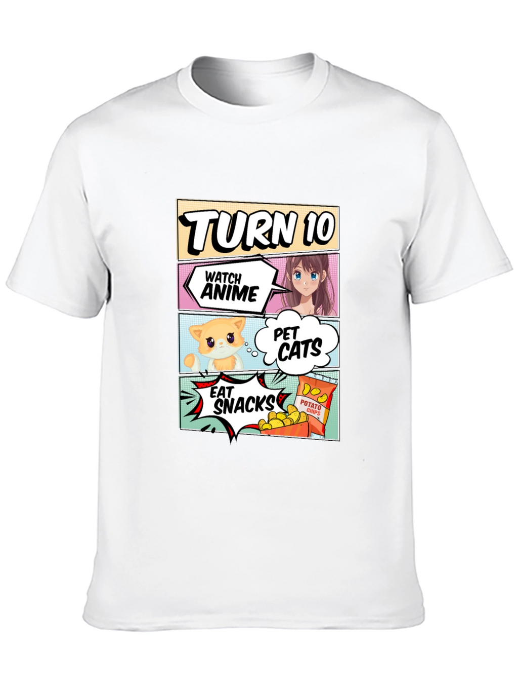 Turn 10 Anime Cats & Snacks Black T-Shirt