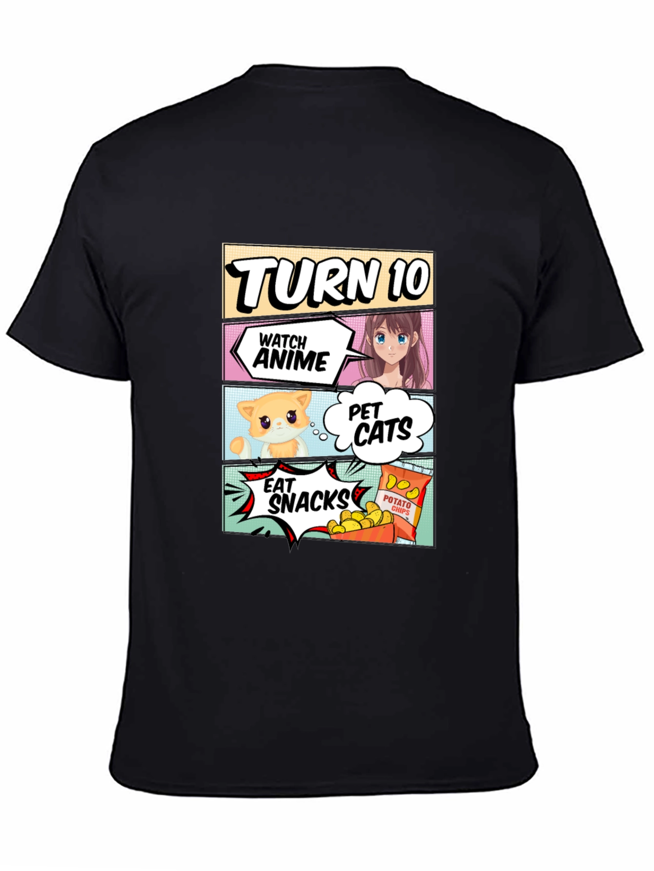 Turn 10 Anime Cats & Snacks Black T-Shirt