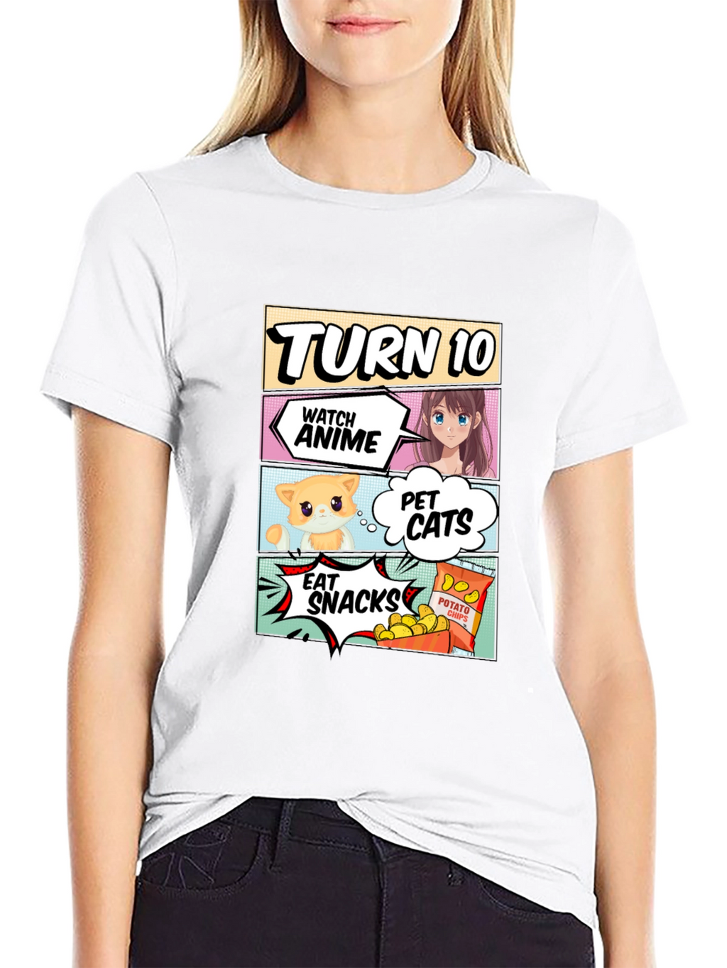Turn 10 Anime Cats & Snacks Black T-Shirt