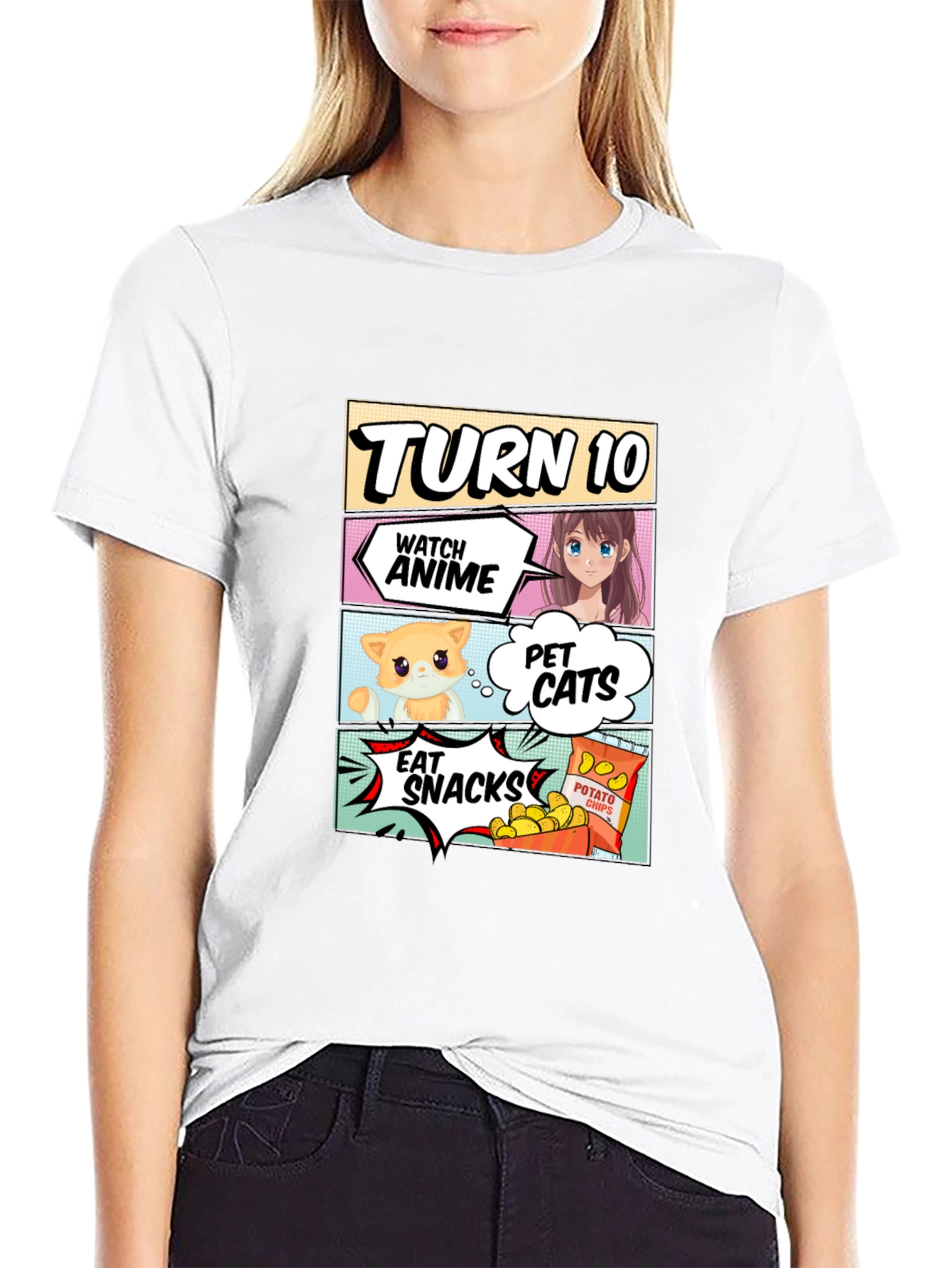 Turn 10 Anime Cats & Snacks Black T-Shirt