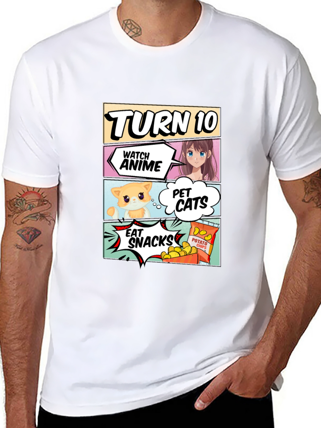 Turn 10 Anime Cats & Snacks Black T-Shirt