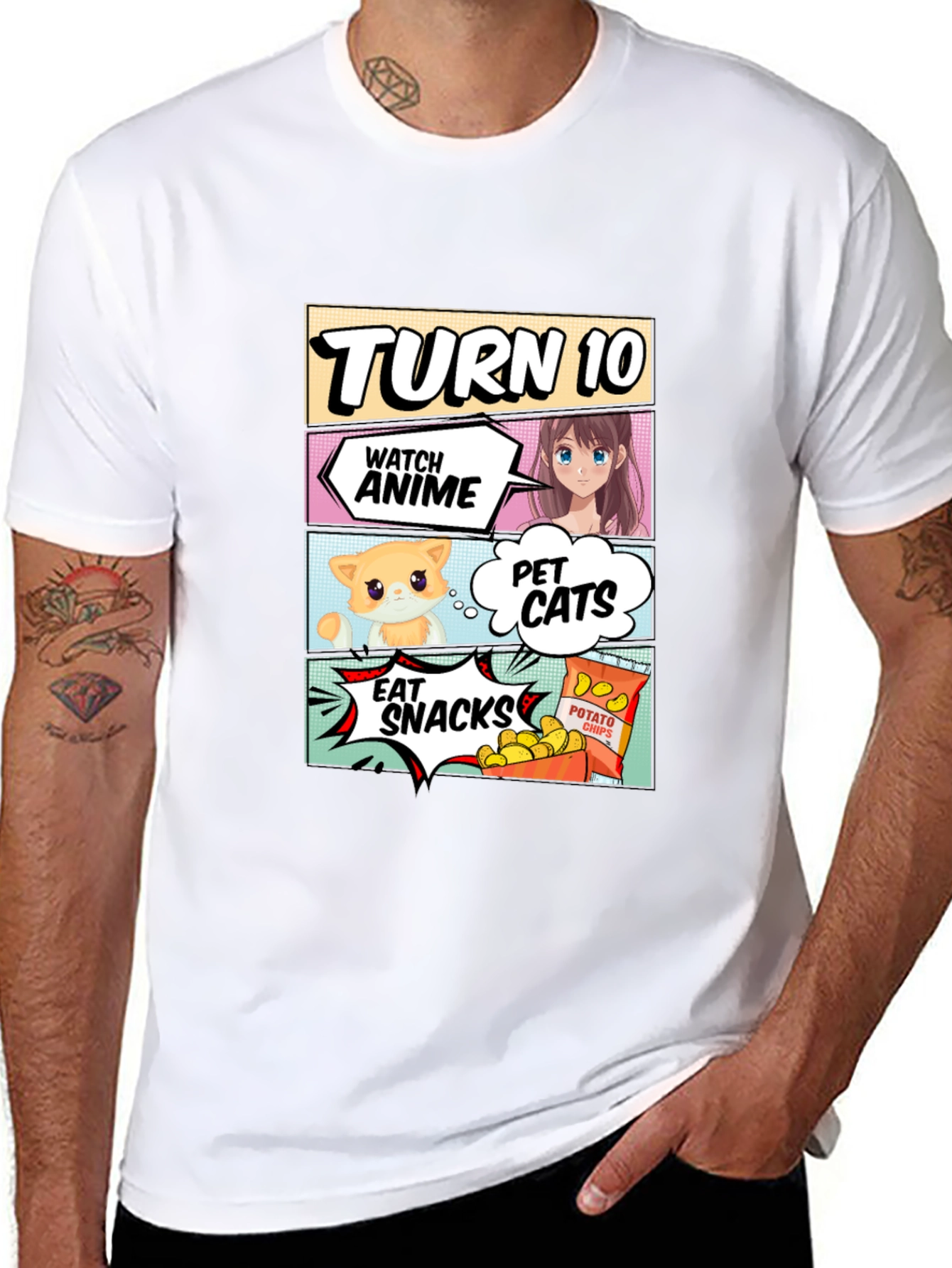 Turn 10 Anime Cats & Snacks Black T-Shirt