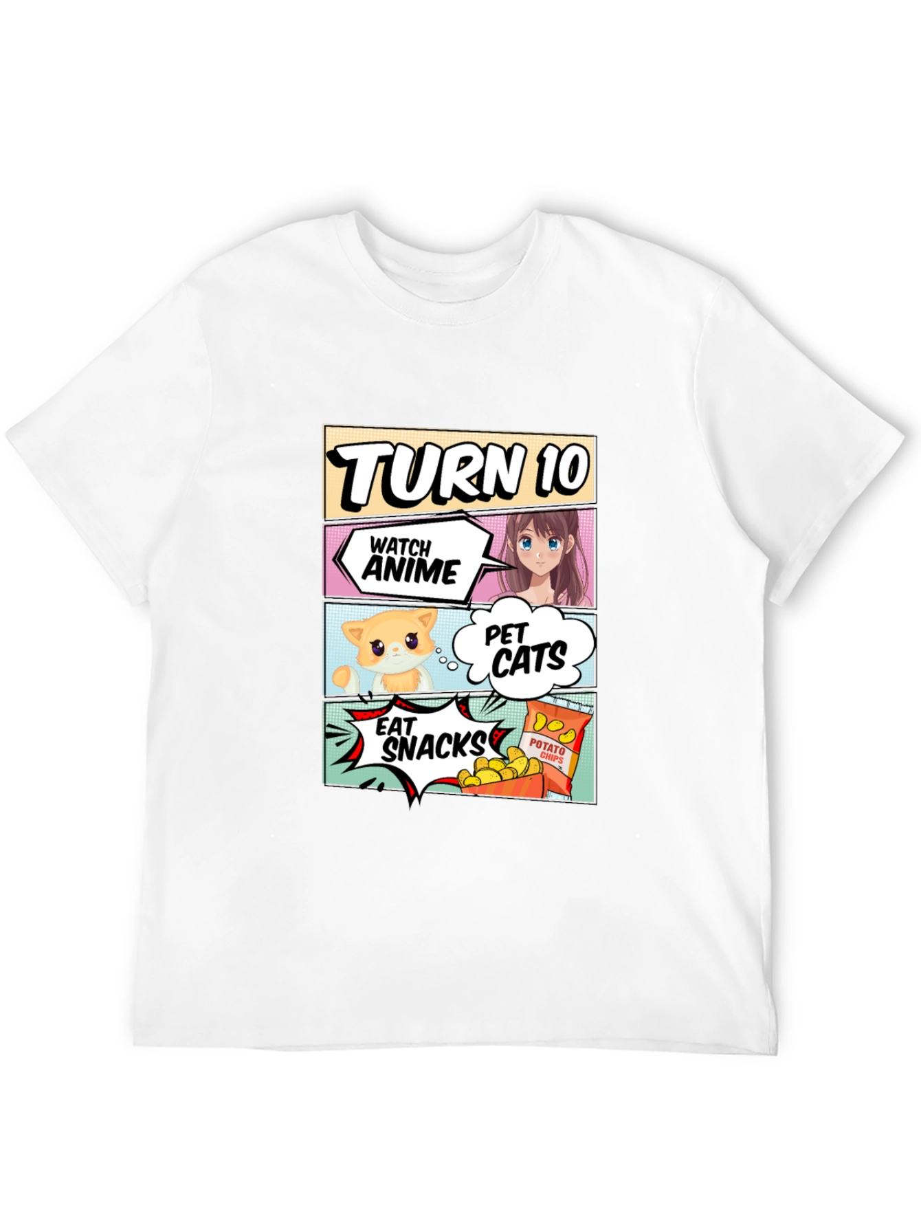 Turn 10 Anime Cats & Snacks Black T-Shirt
