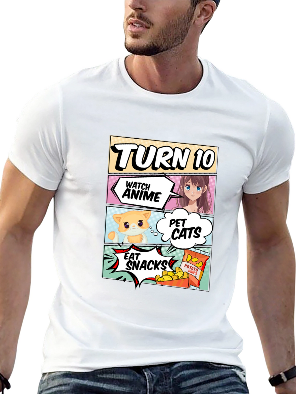 Turn 10 Anime Cats & Snacks Black T-Shirt