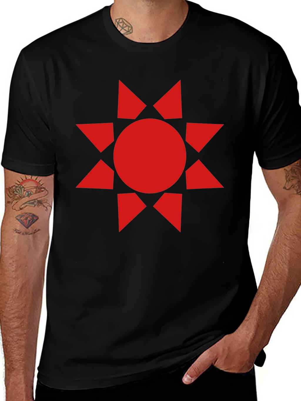 Geometric Sunburst Graphic Tee - Black Cotton