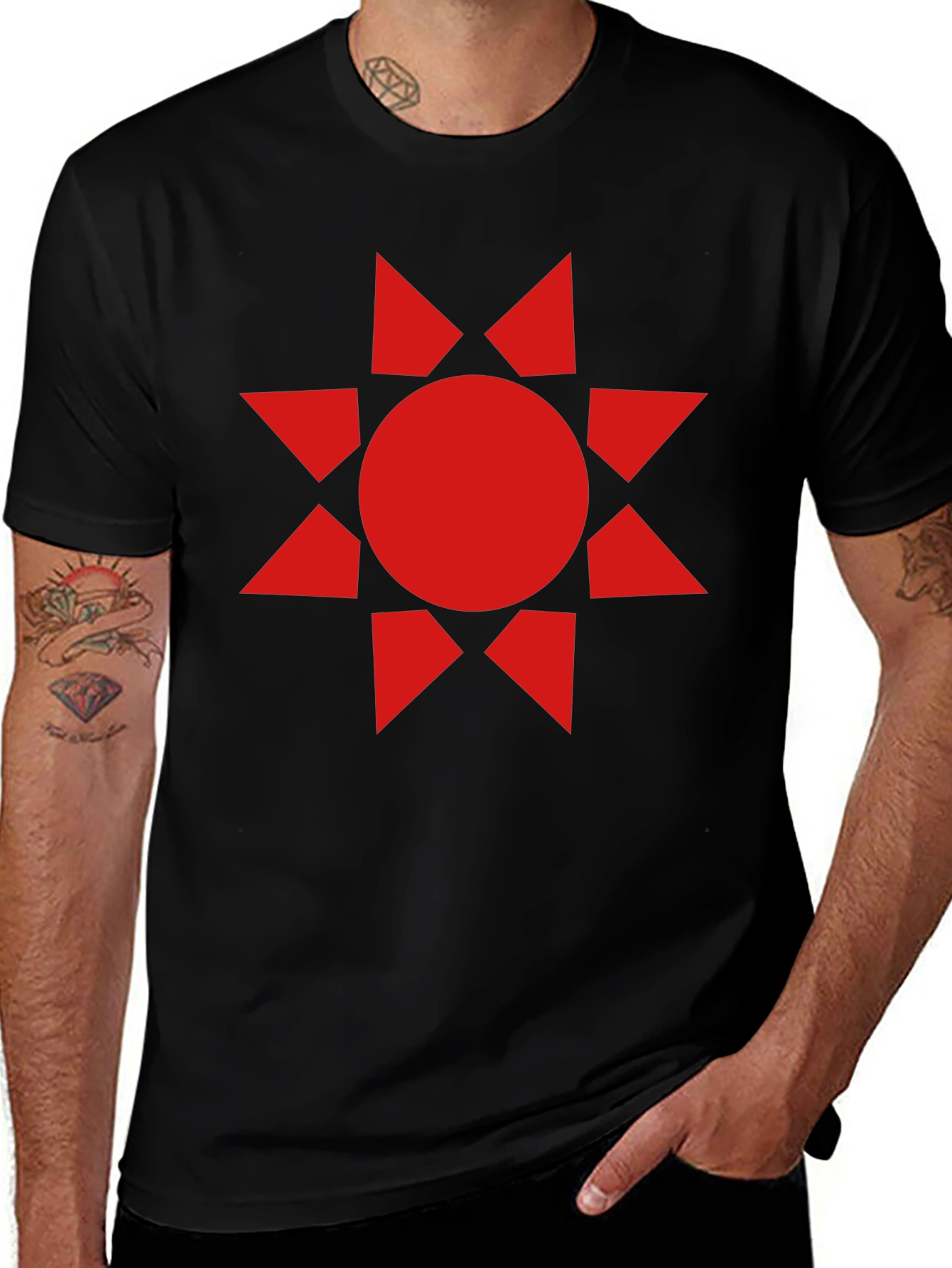 Geometric Sunburst Graphic Tee - Black Cotton