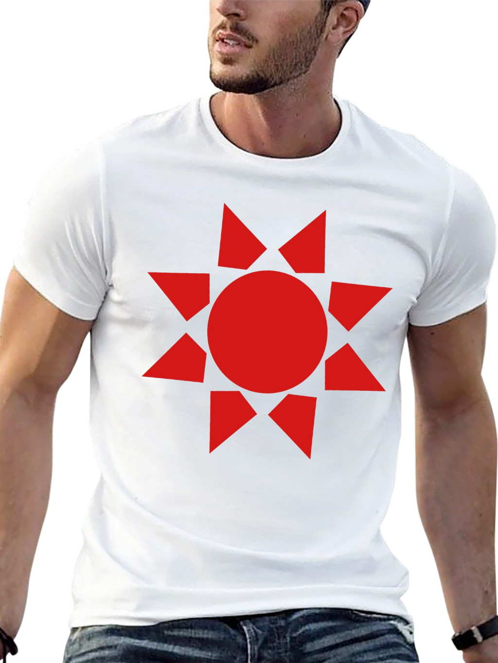 Geometric Sunburst Graphic Tee - Black Cotton