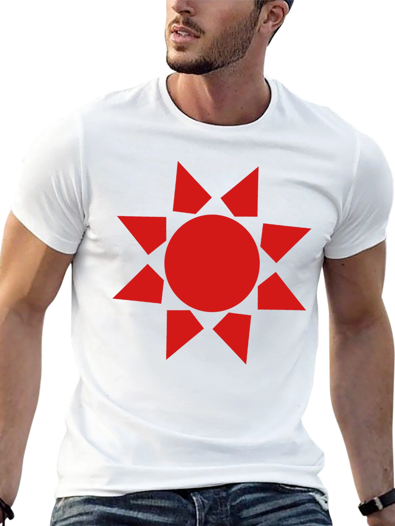 Geometric Sunburst Graphic Tee - Black Cotton