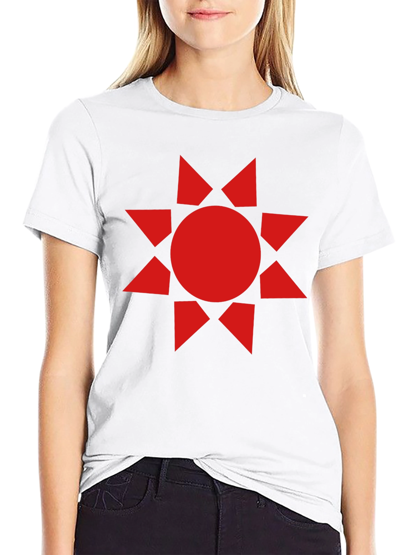 Geometric Sunburst Graphic Tee - Black Cotton