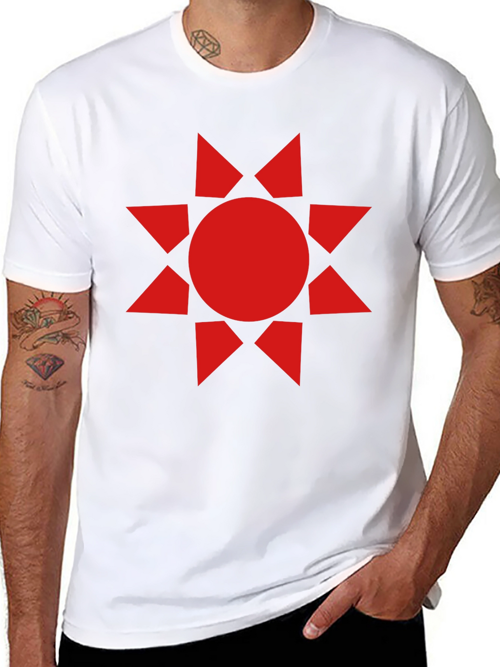 Geometric Sunburst Graphic Tee - Black Cotton