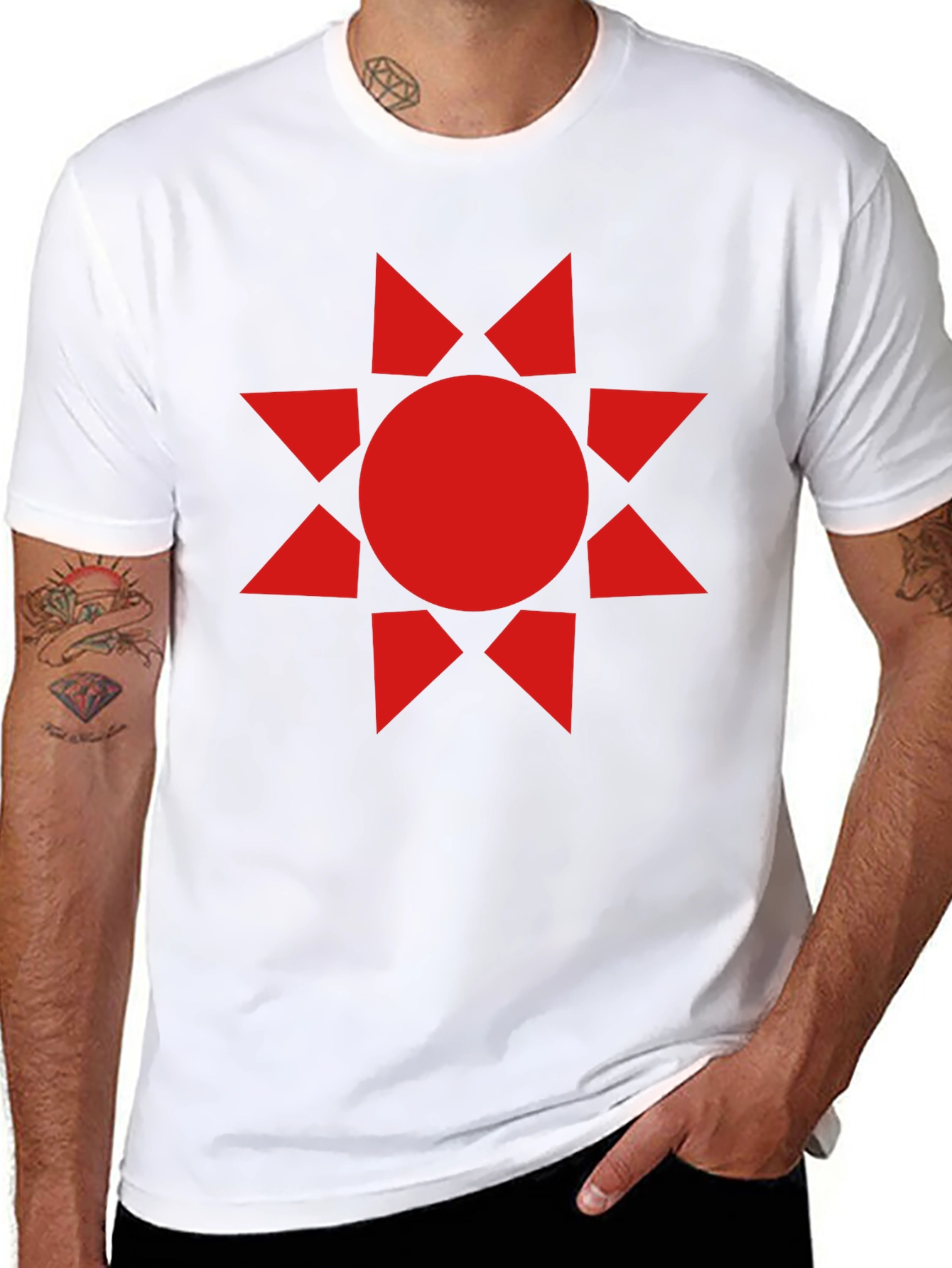 Geometric Sunburst Graphic Tee - Black Cotton