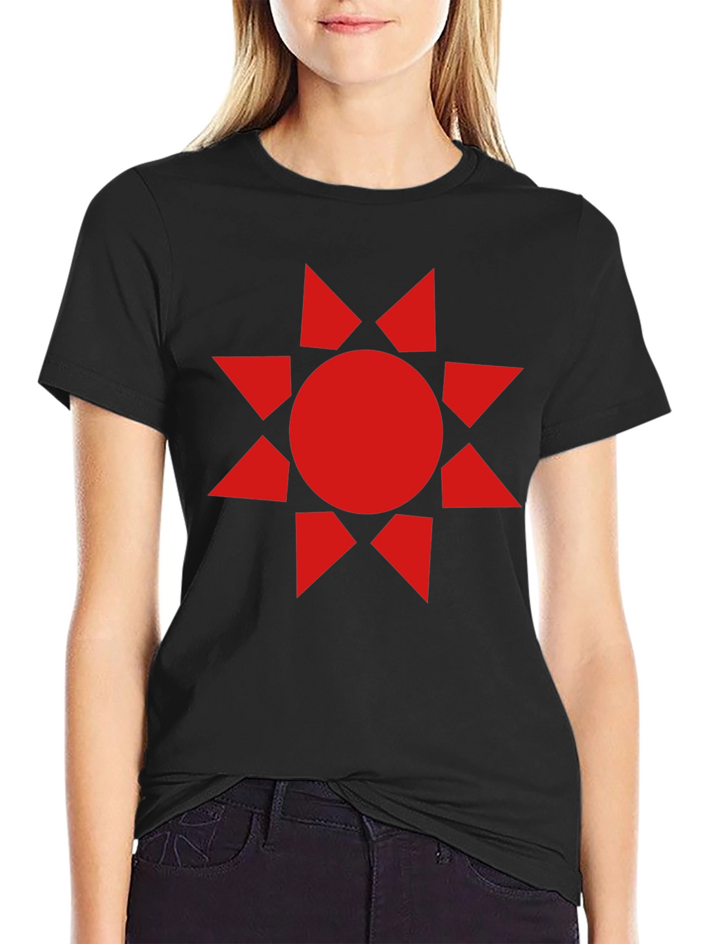 Geometric Sunburst Graphic Tee - Black Cotton