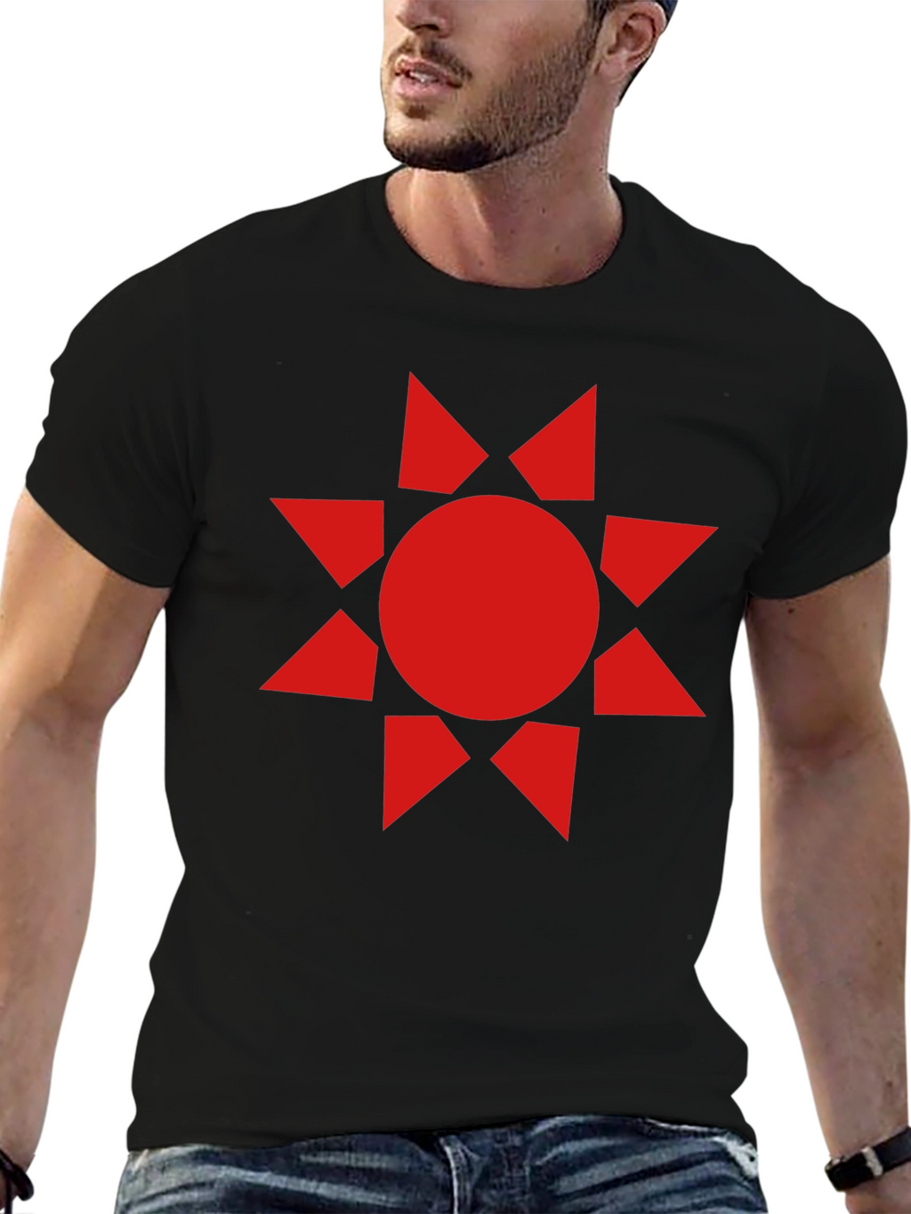 Geometric Sunburst Graphic Tee - Black Cotton