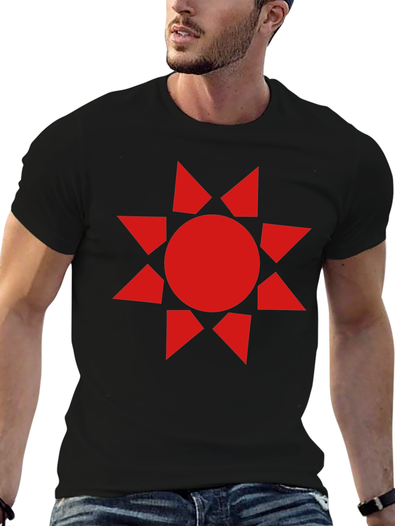 Geometric Sunburst Graphic Tee - Black Cotton