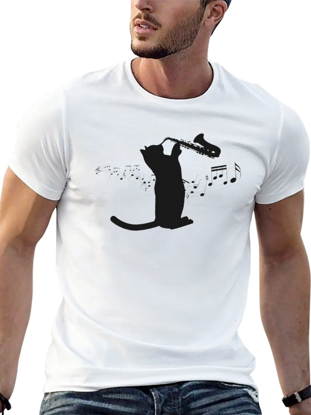Mens Black T-Shirt with Subtle Graphic Print