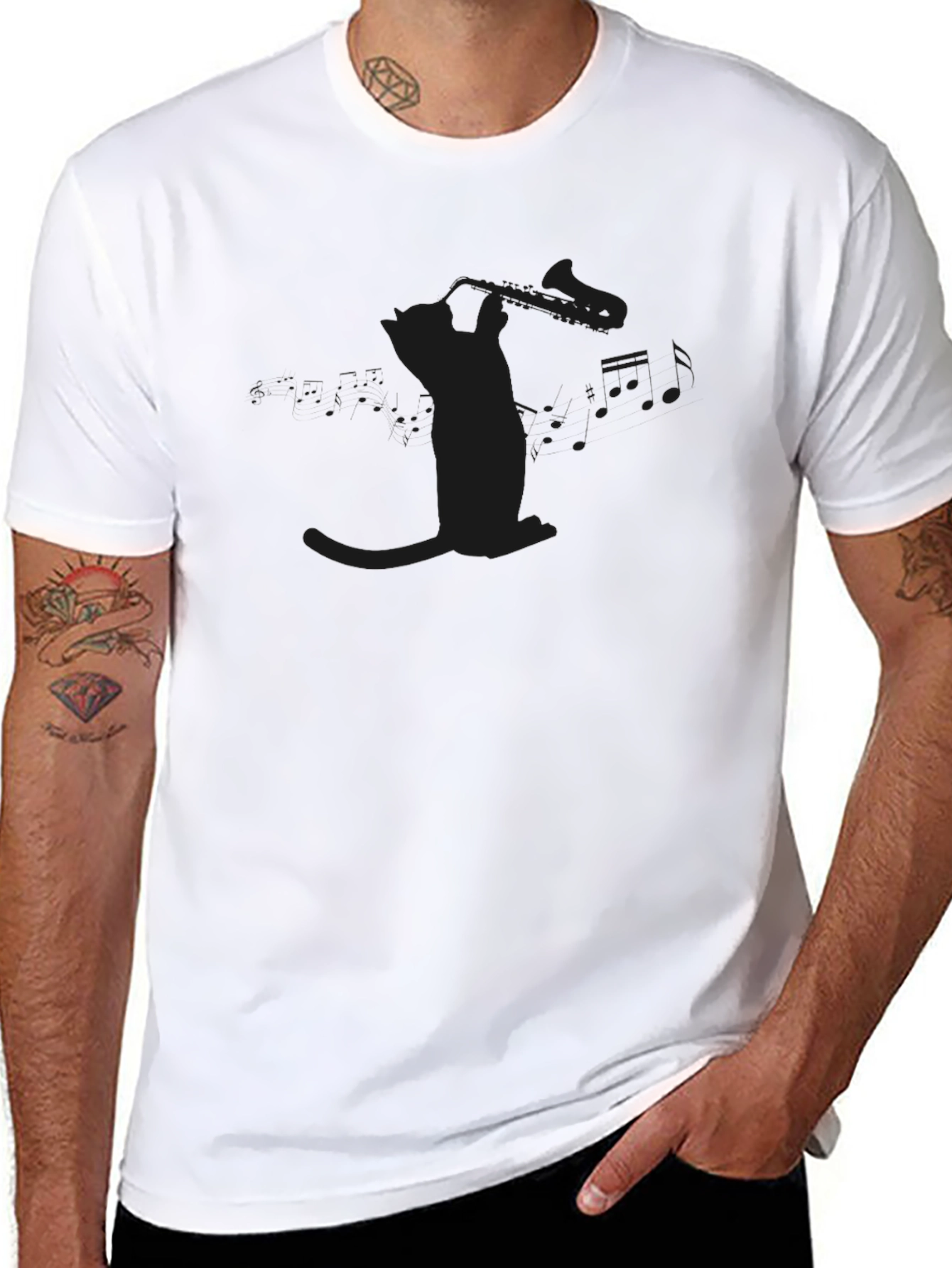 Mens Black T-Shirt with Subtle Graphic Print