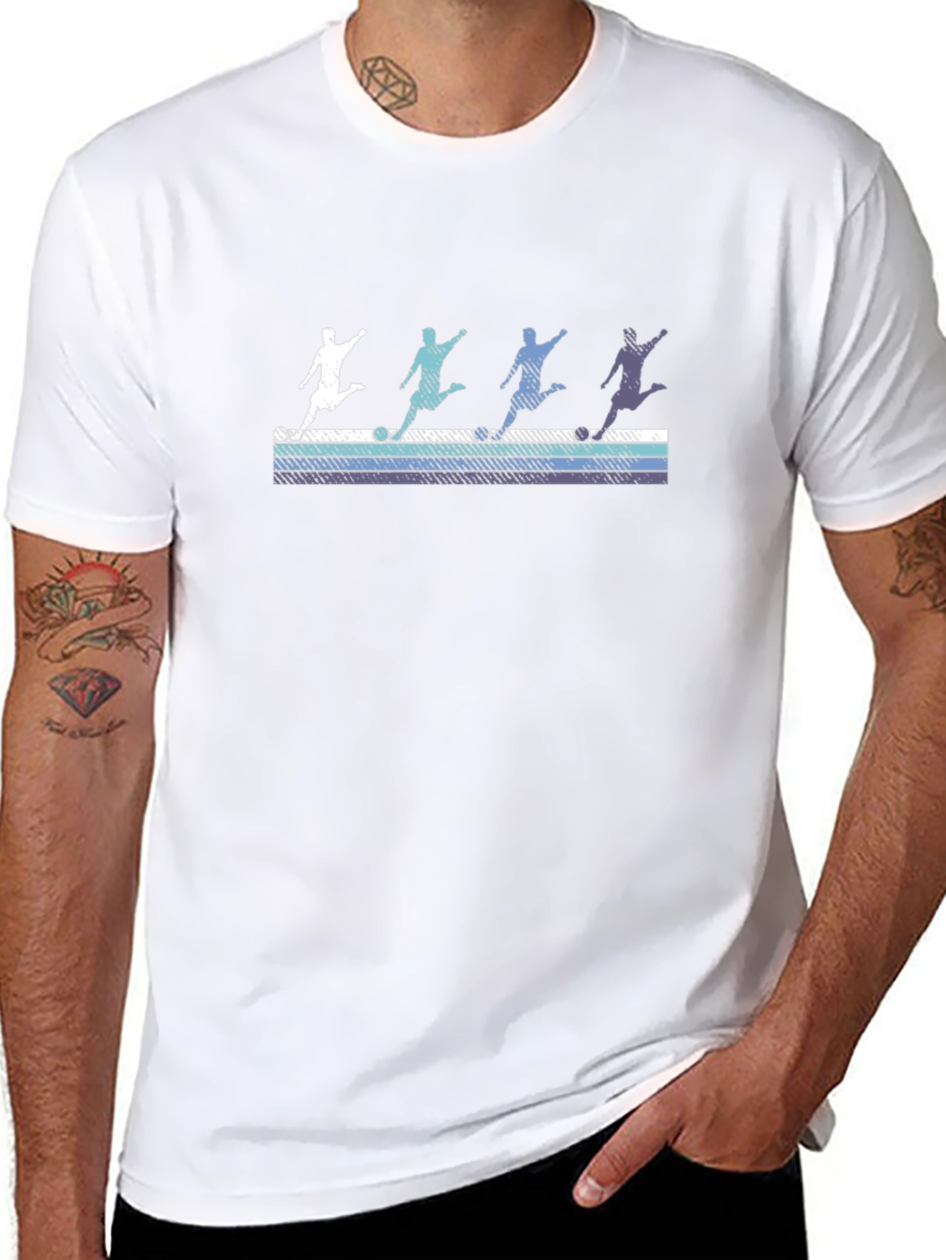 Retro Soccer Player Graphic Tee - Black Cotton Blend