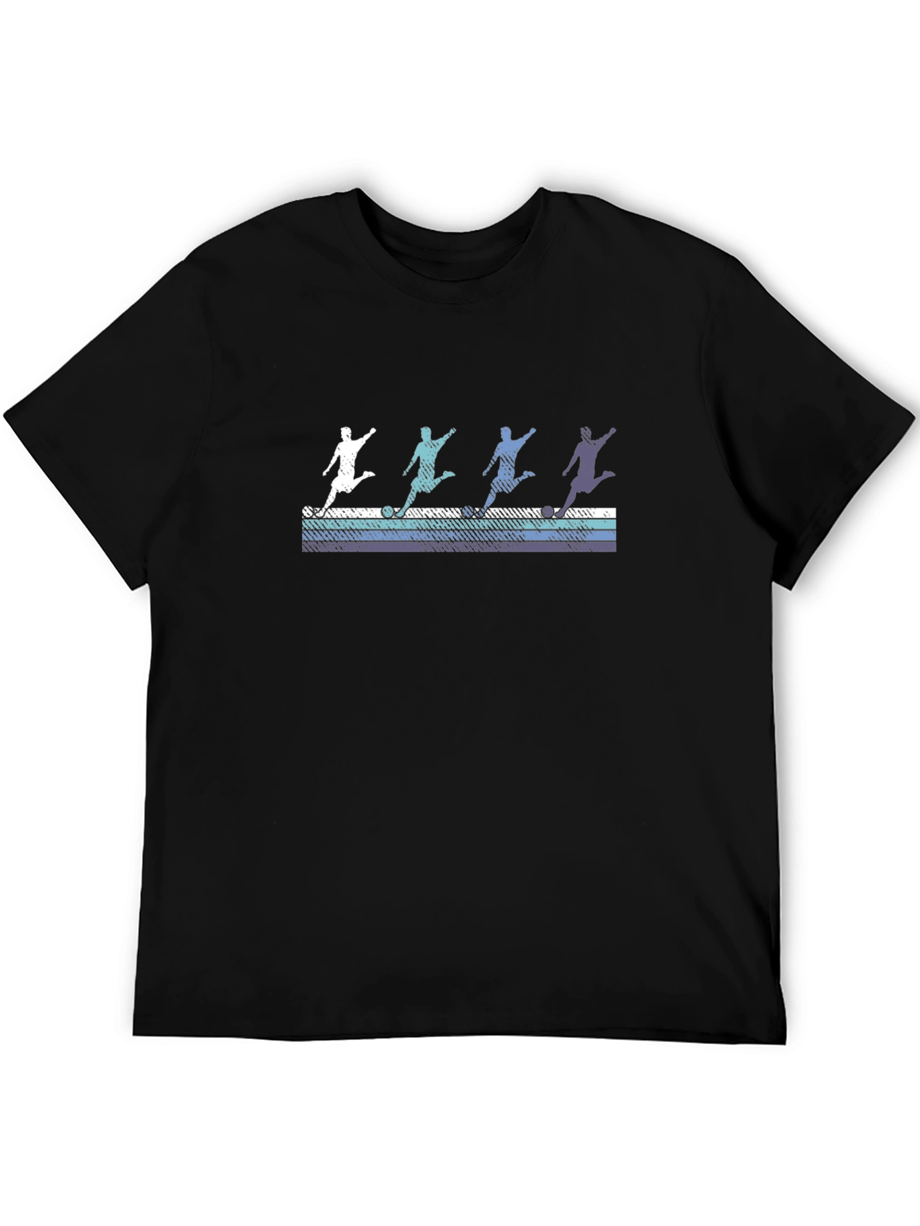 Retro Soccer Player Graphic Tee - Black Cotton Blend