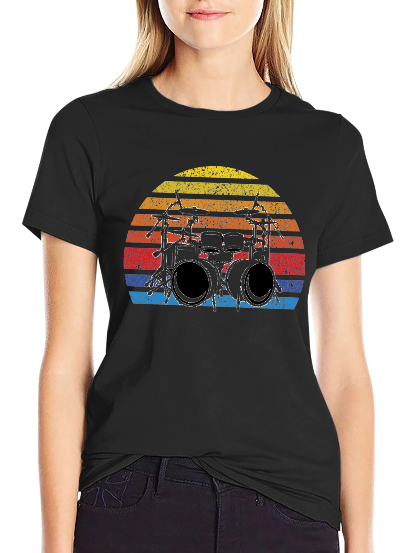 Drum Set Sunset Graphic T-Shirt - Vintage Music Tee