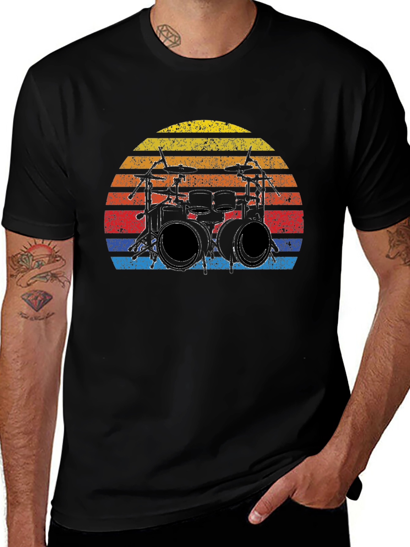 Drum Set Sunset Graphic T-Shirt - Vintage Music Tee