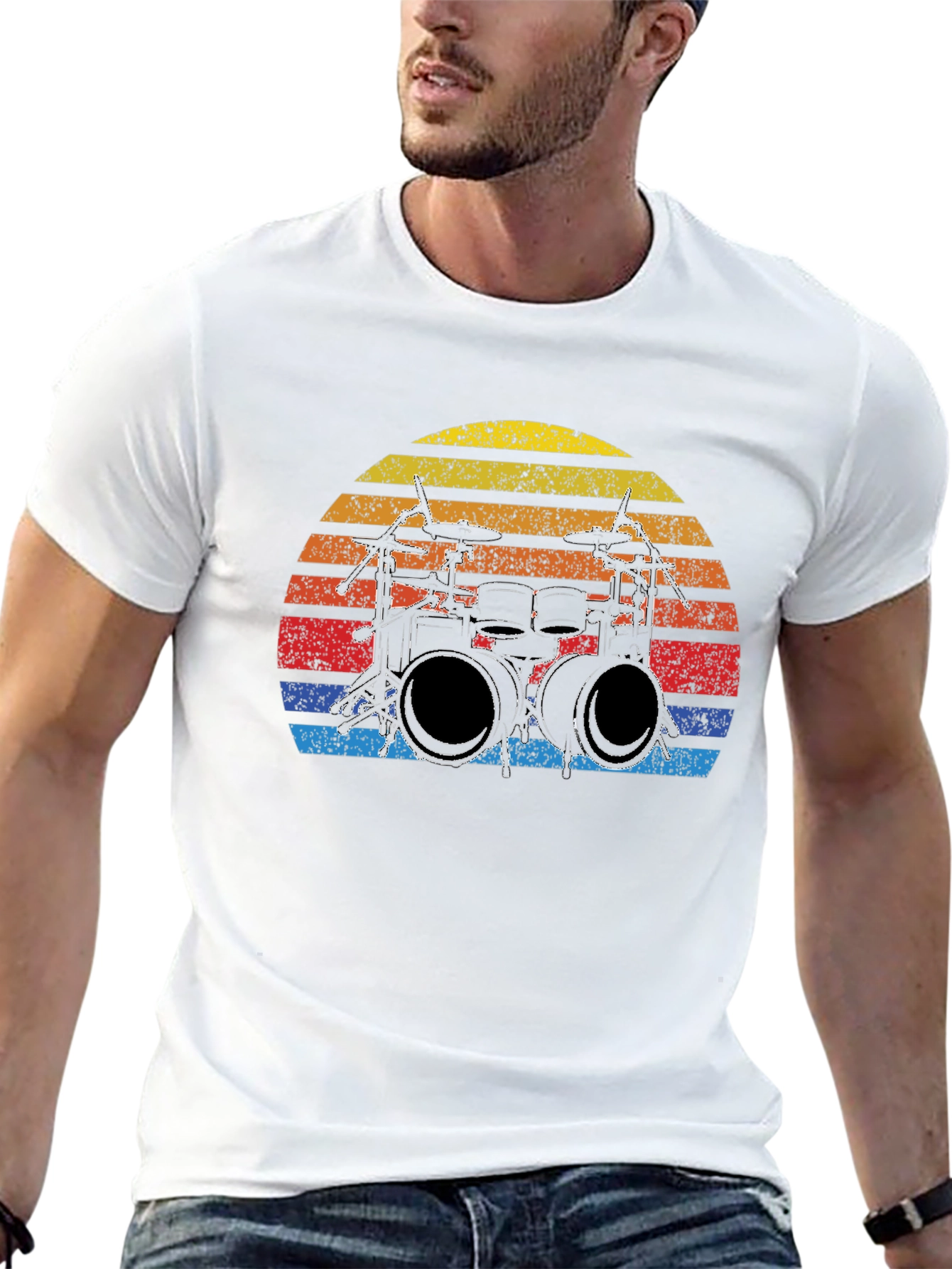 Drum Set Sunset Graphic T-Shirt - Vintage Music Tee