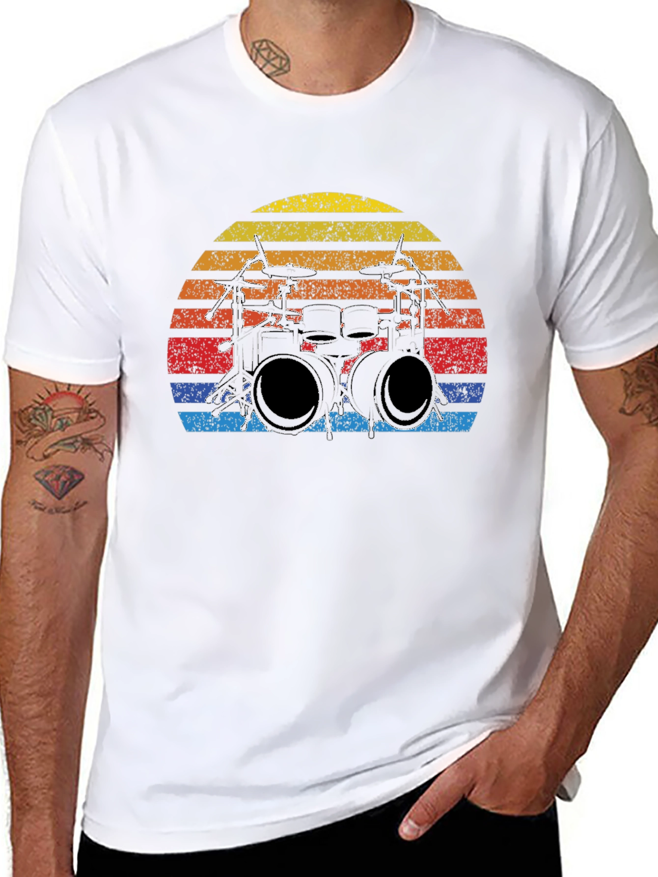 Drum Set Sunset Graphic T-Shirt - Vintage Music Tee