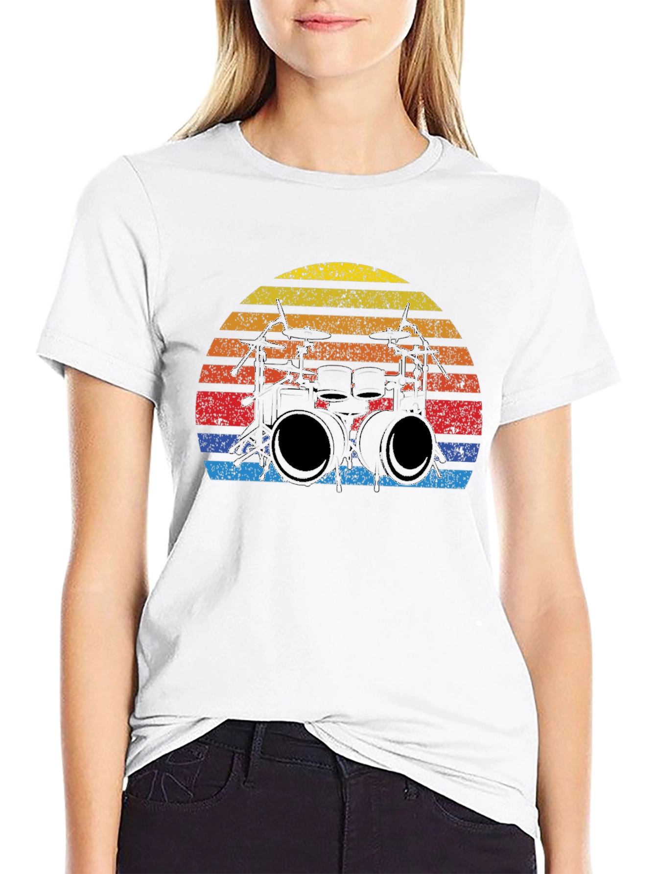 Drum Set Sunset Graphic T-Shirt - Vintage Music Tee