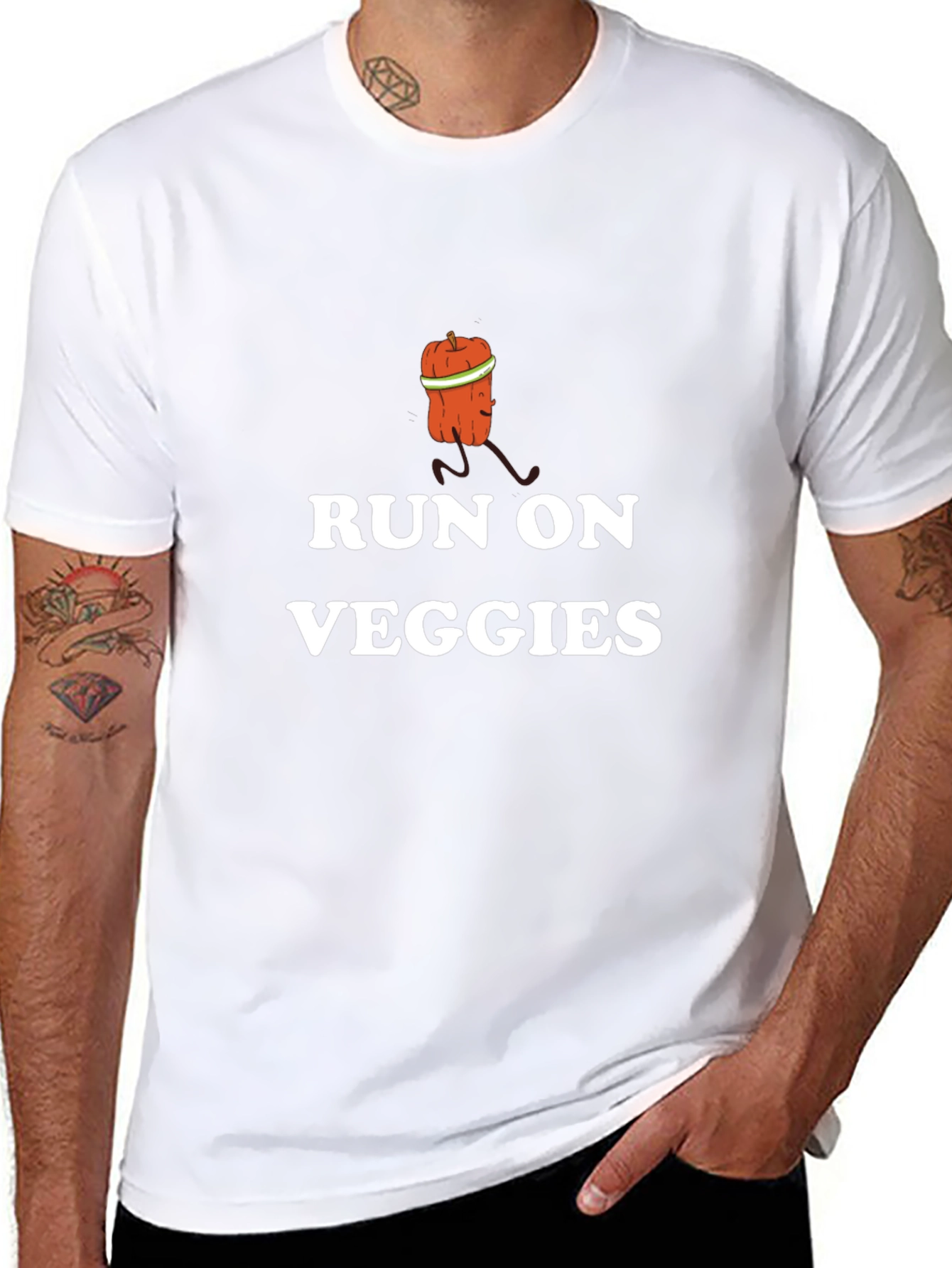 Run On Veggies T-Shirt - Funny Vegetarian Fitness Tee